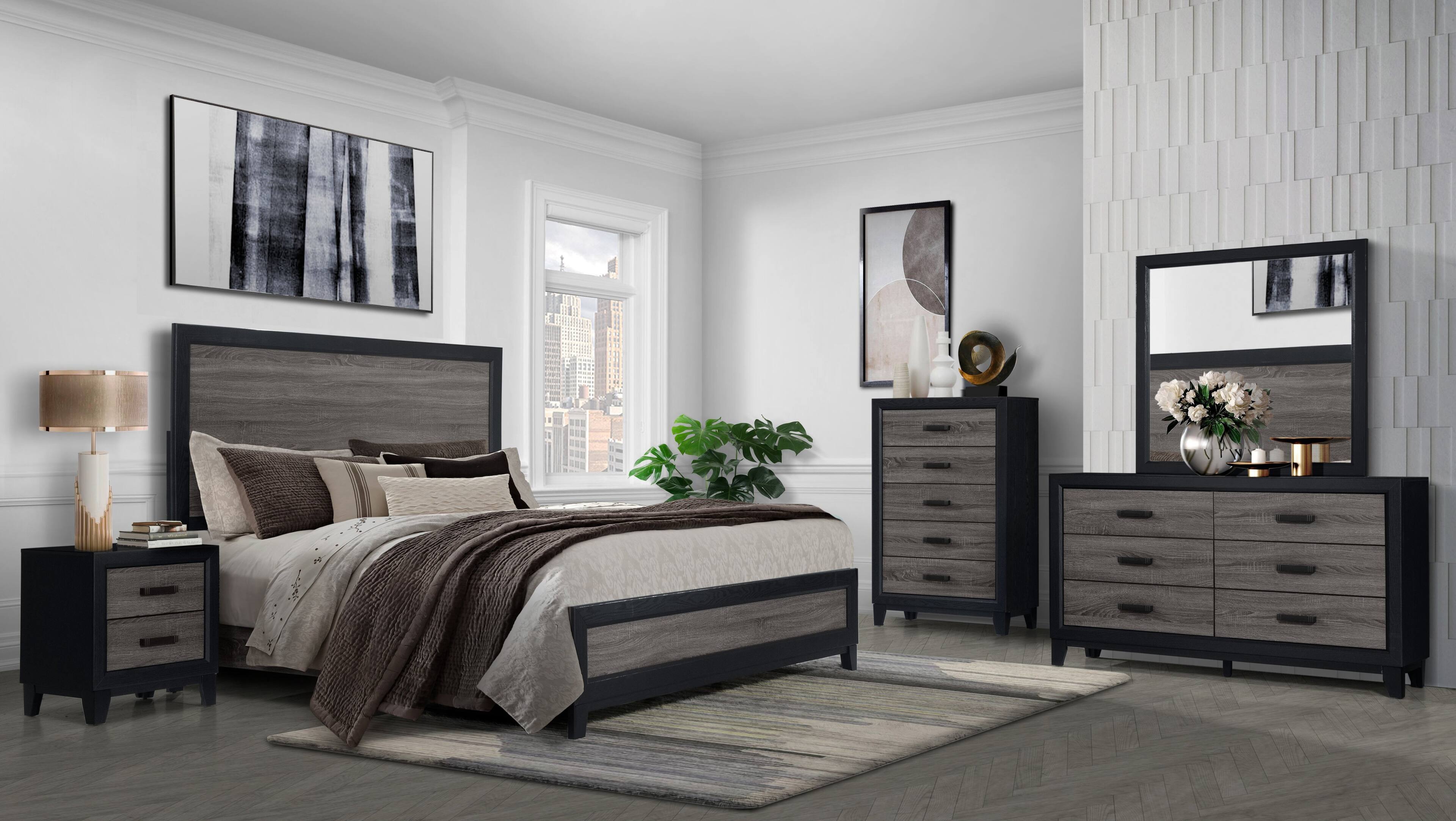 Back. Spaco - Spaco Queen Bed Frame for Bedroom - Black+ Gray.
