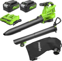 Greenworks - 48V (2x24V) 520 CFM Brushless Leaf Blower/Vacuum w/ (2) 4.0Ah Battery & Dual Port Charger - Green