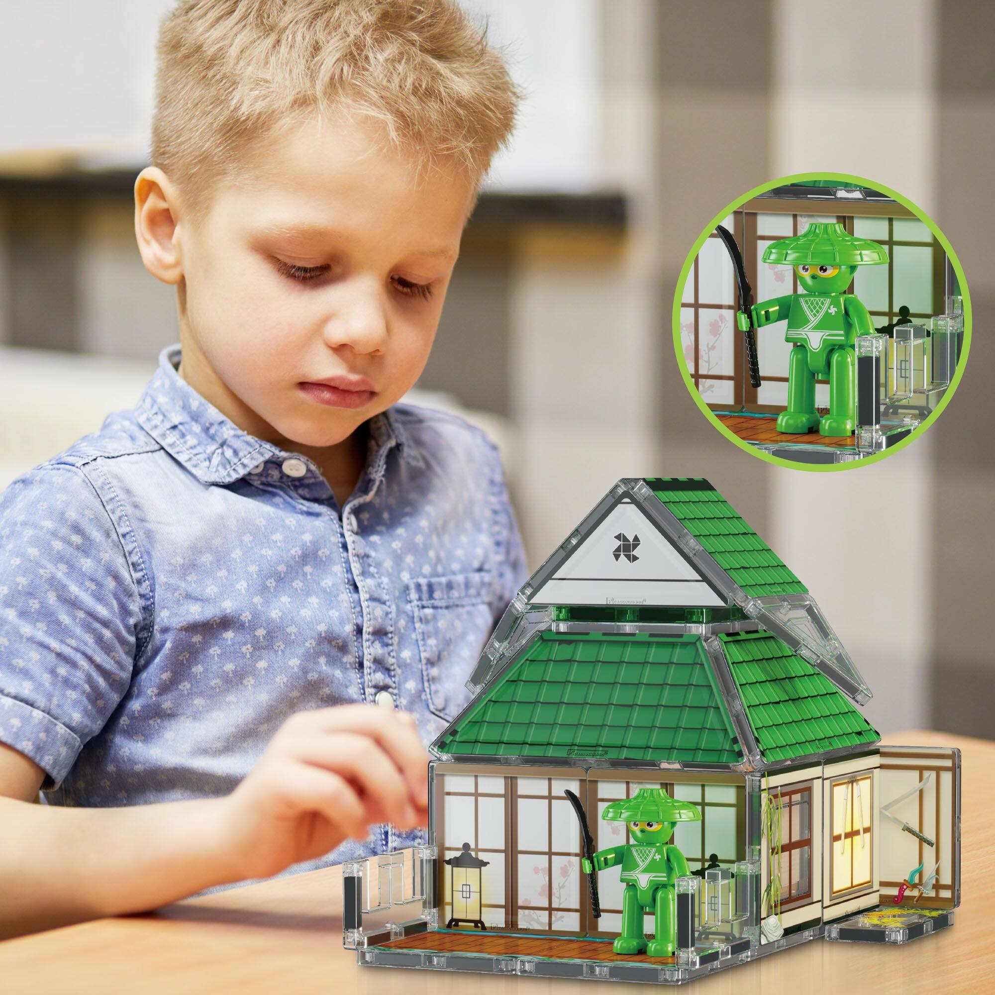 Alt View 5. PicassoTiles - PICASSO-TILES Magnetic Tiles for Kids, Ninja Dojo House Theme with Ninjas Weapon Accessories, STEM Building Blocks Toy - Multicolor.