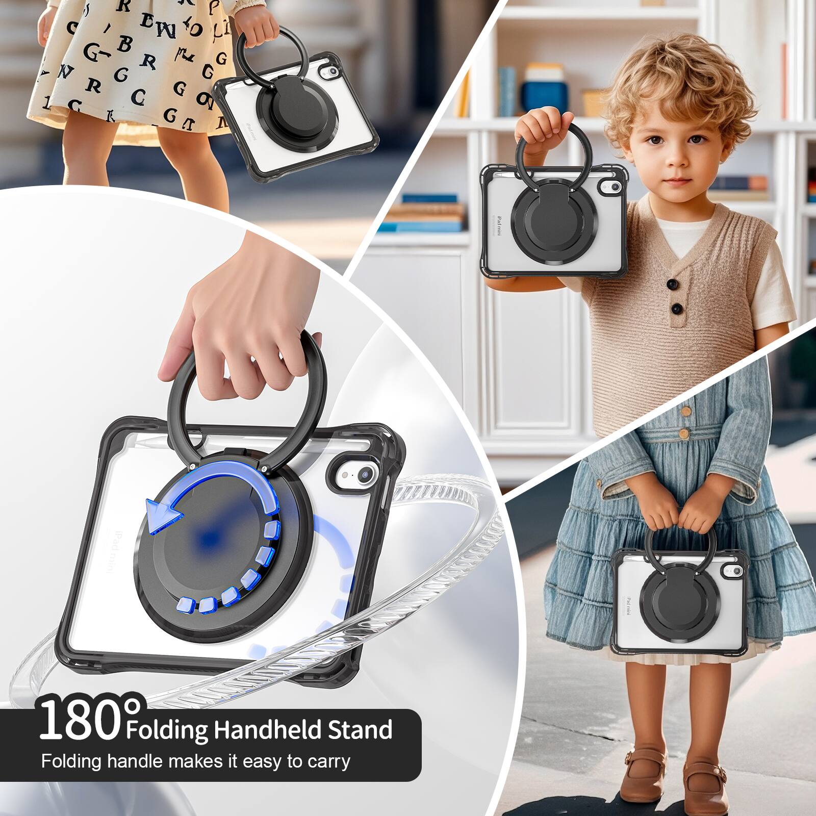 180° Folding Handheld Stand  
Folding handle makes it easy to carry