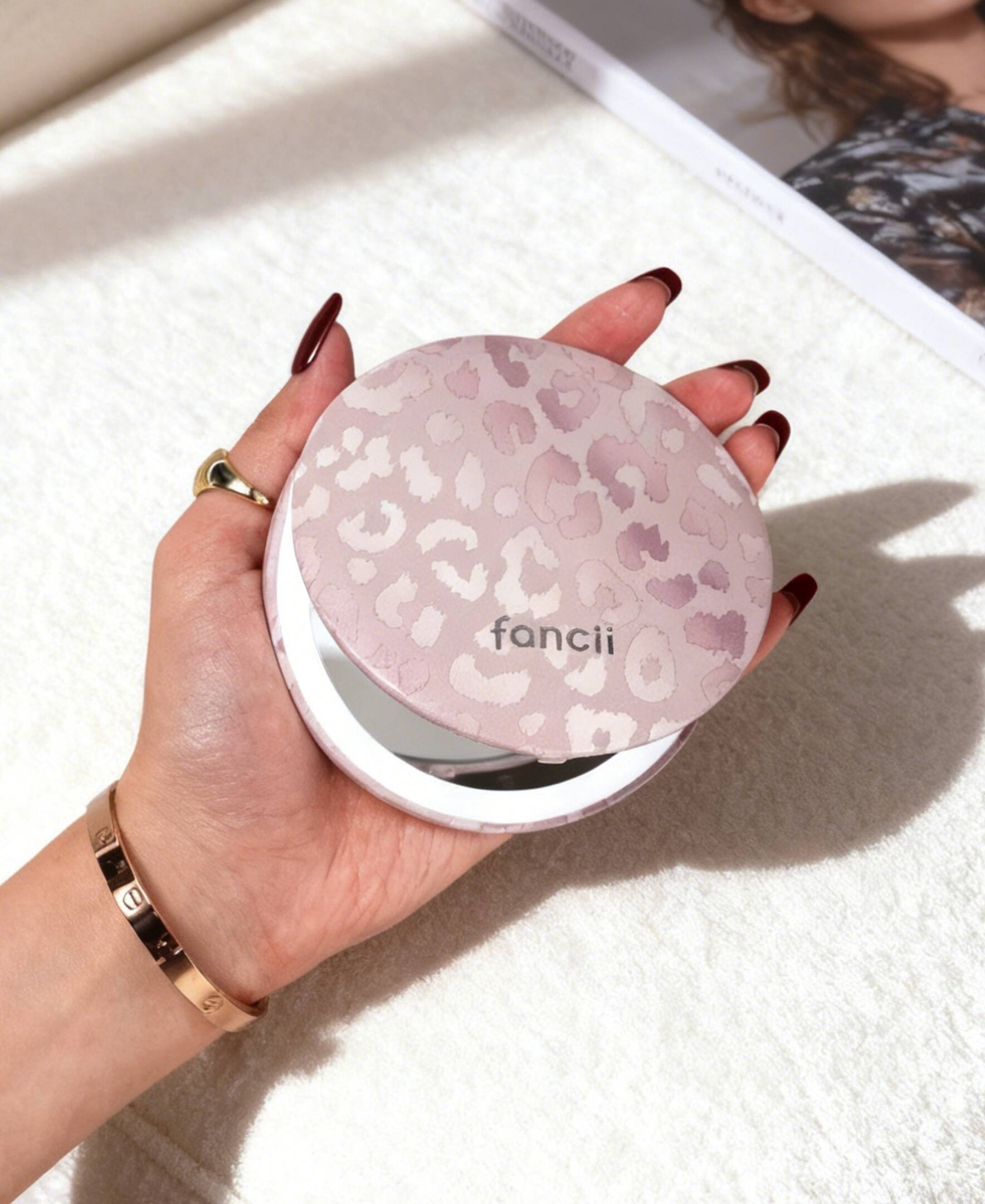 Angle. fancii - Mini Taylor LED Compact Mirror - Cosmic Leopard.