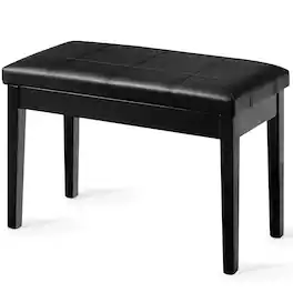 Costway - Solid Wood PU Leather Piano Bench Padded Double Duet Keyboard Seat Storage - Black