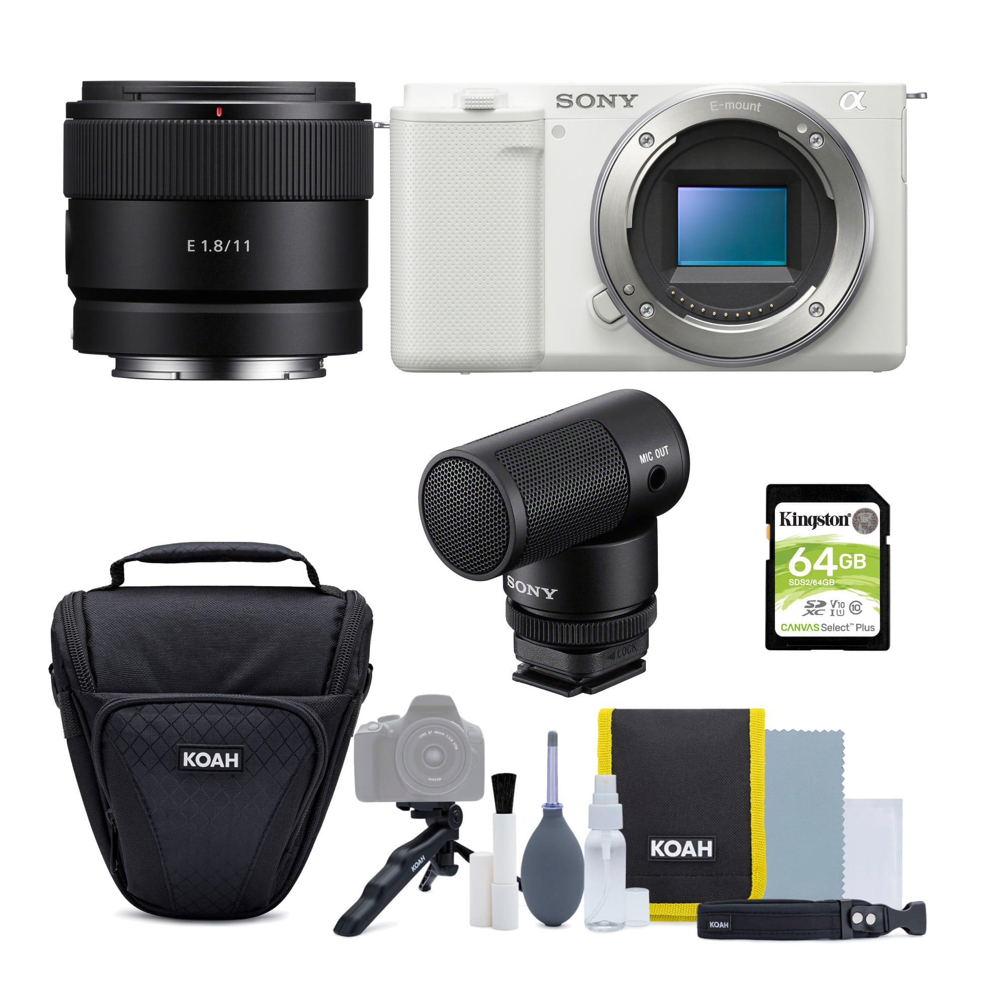 Sony - Alpha ZV-E10 APS-C (White) with 11mm F1.8 Lens and Content Creator Kit