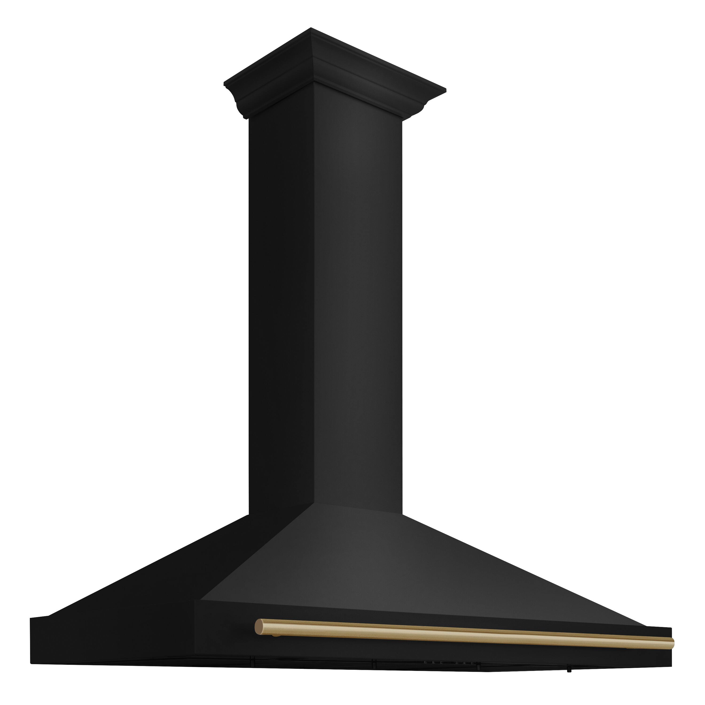 Left. ZLINE - 48 in. Autograph Edition Black Stainless Steel Wall Mount Range Hood With Champagne Bronze Handle (BSKB4Z-48-CB) - Black stainless steel.