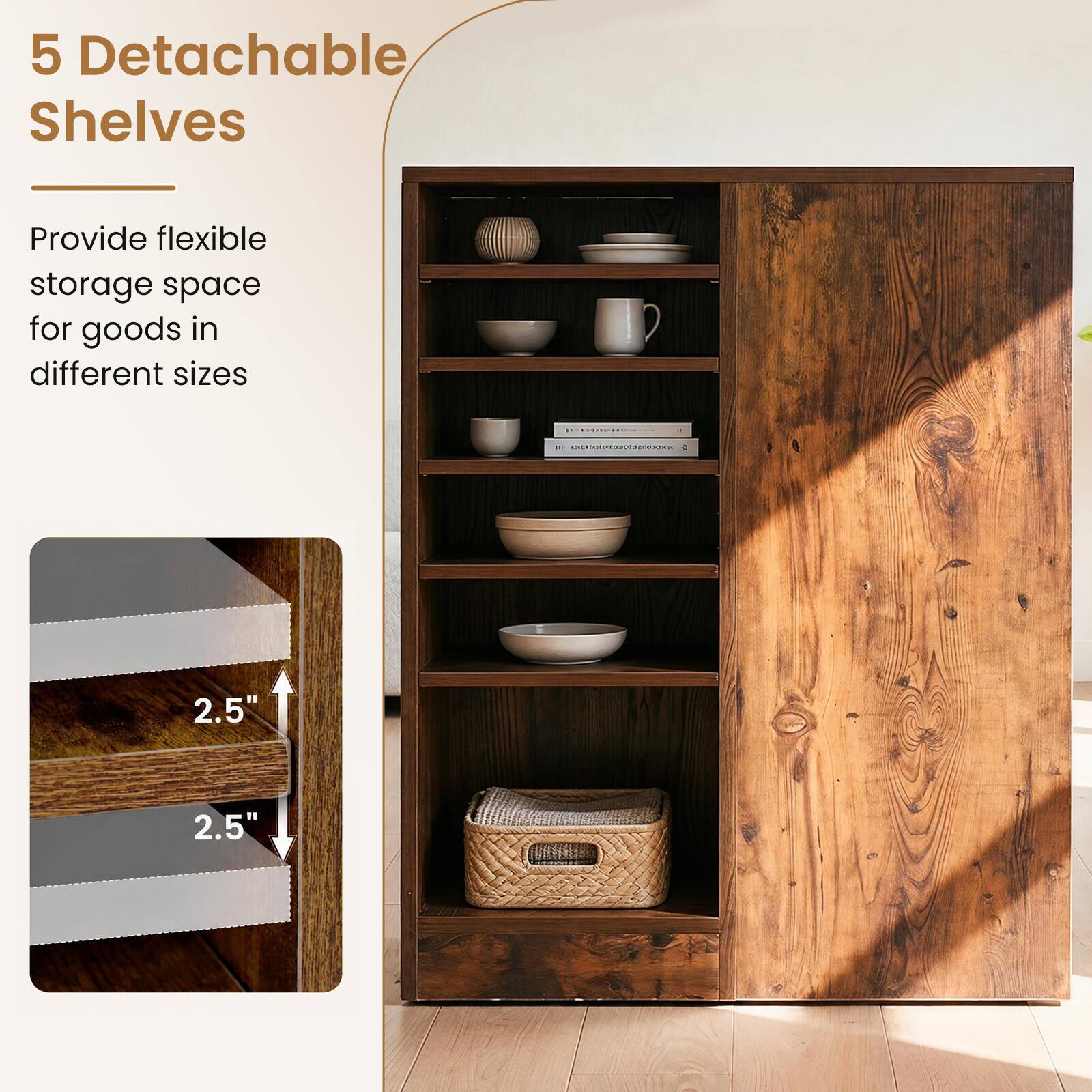 5 Detachable Shelves

Provide flexible storage space for goods in different sizes

2.5"
2.5"