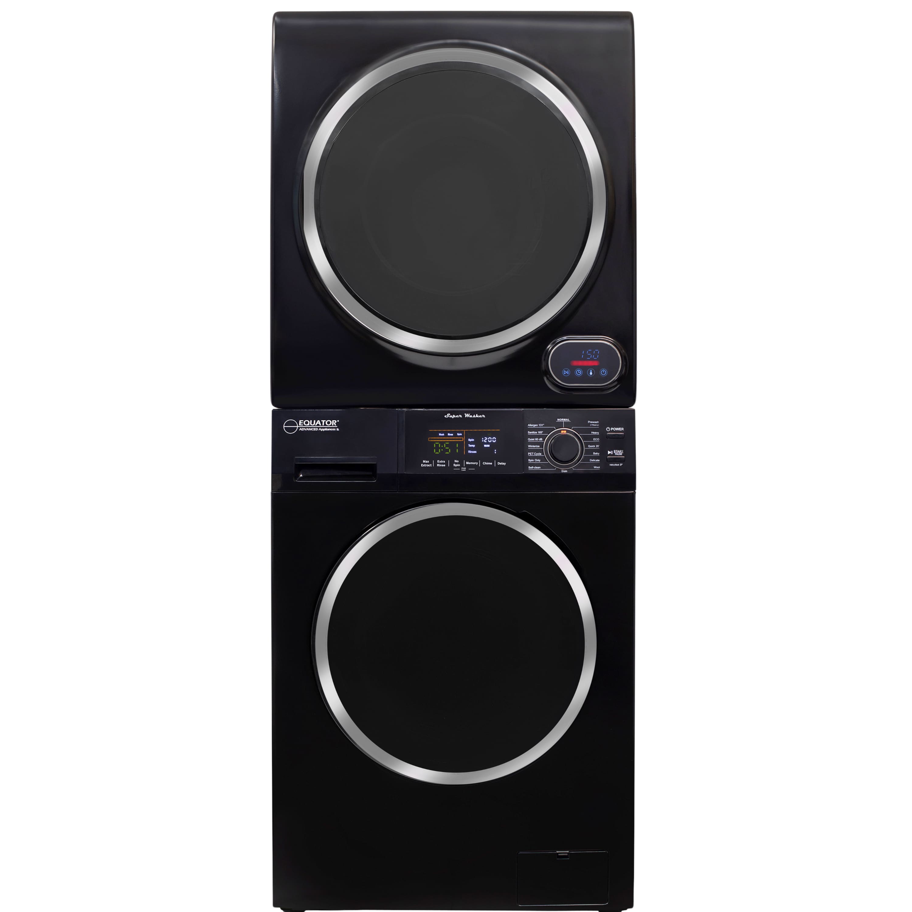 Equator - PREMIUM COMPACT STACKABLE 110V EW 826 Washer 1.62cf + ED 852 Electric Dryer 3.5cf Vented w/Sensor - Black
