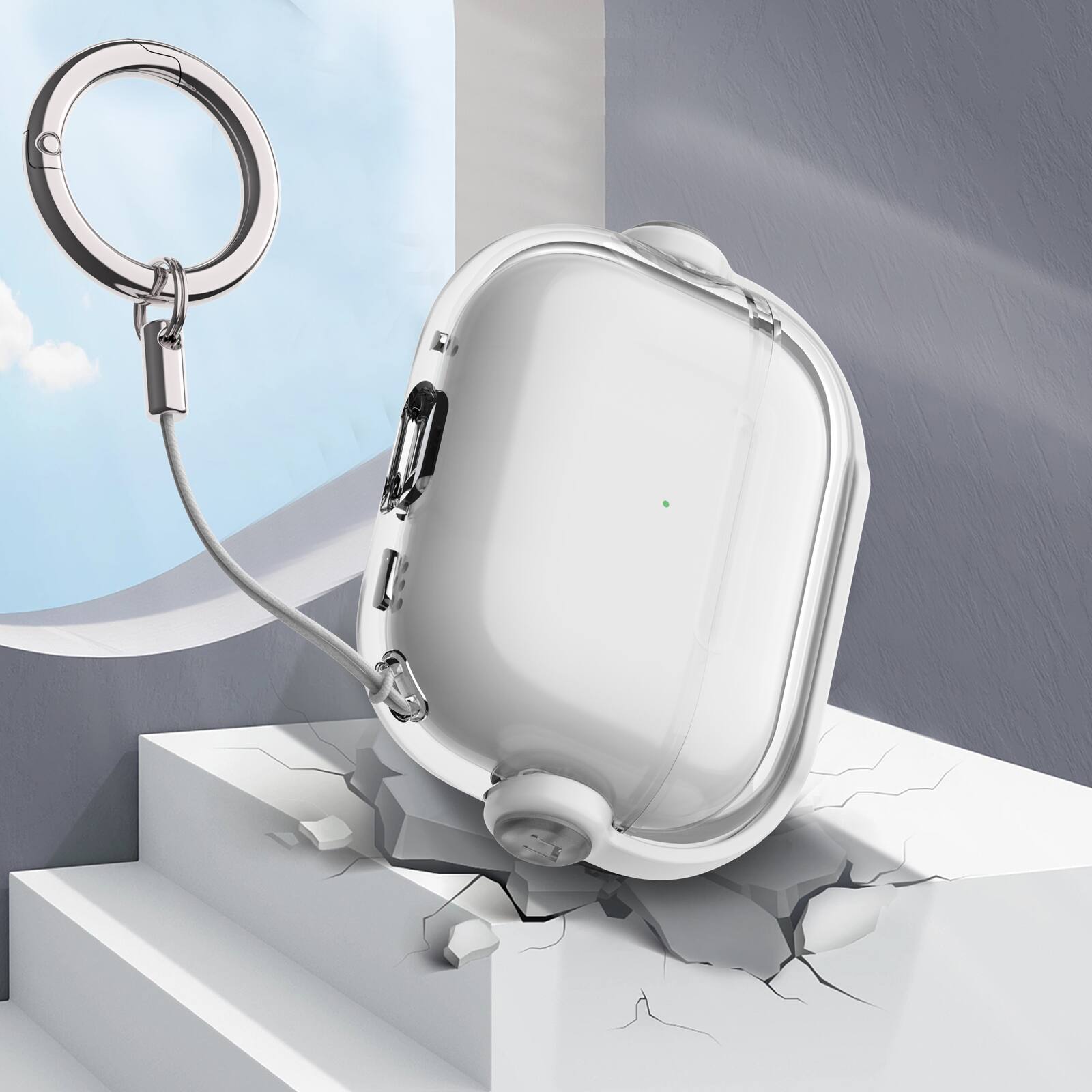 Left. Dteck - For Apple Airpods 4th/5th Gen Slim Fit Clear Kickstand Shockproof Drop Protection Case With Anti-Loss Ring - White.