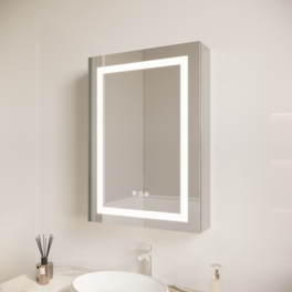 Boyel Living - 26x20 Inch Bathroom Medicine Cabinet with LED Mirror Single Door Right Open Anti Fog Waterproof - Silver