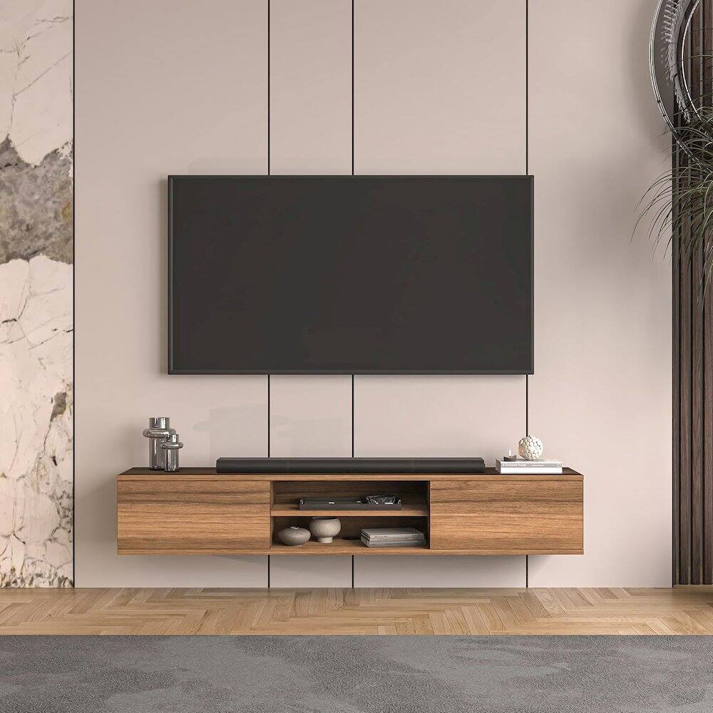 Alt View 3. Atelier Mobili - Floating TV Stand for 75 Inch TVs, Modern Entertainment Center - Brown.