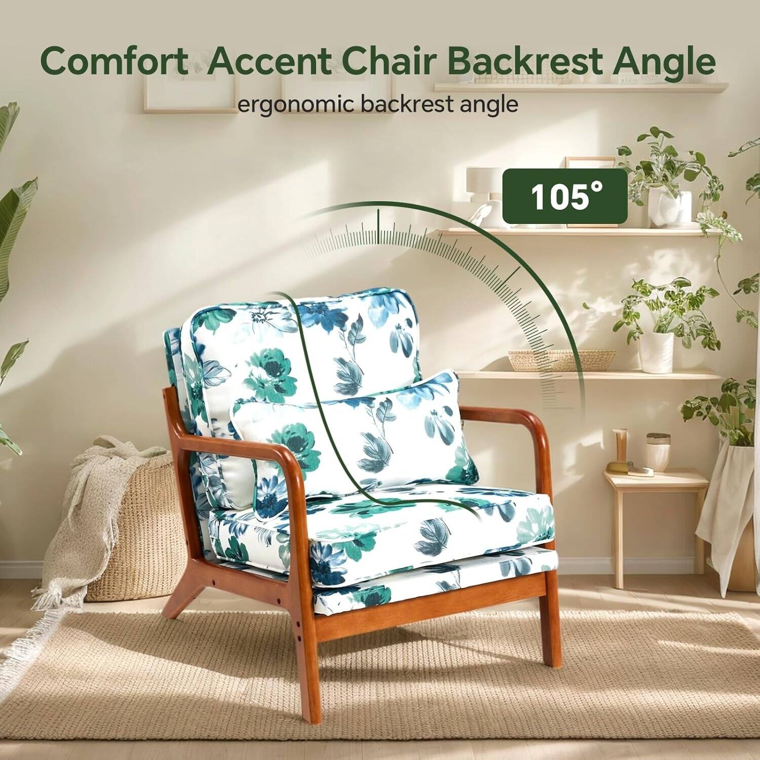 Comfort Accent Chair Backrest Angle  
ergonomic backrest angle  
105°