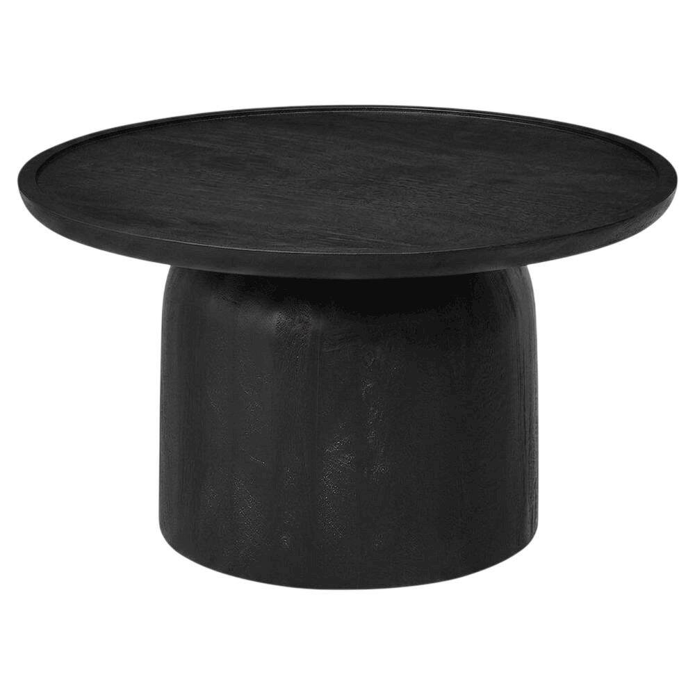 Front. FurniFact - Round Wood Coffee Table with 17.5-inch Height and 30-inch Diameter - Black.
