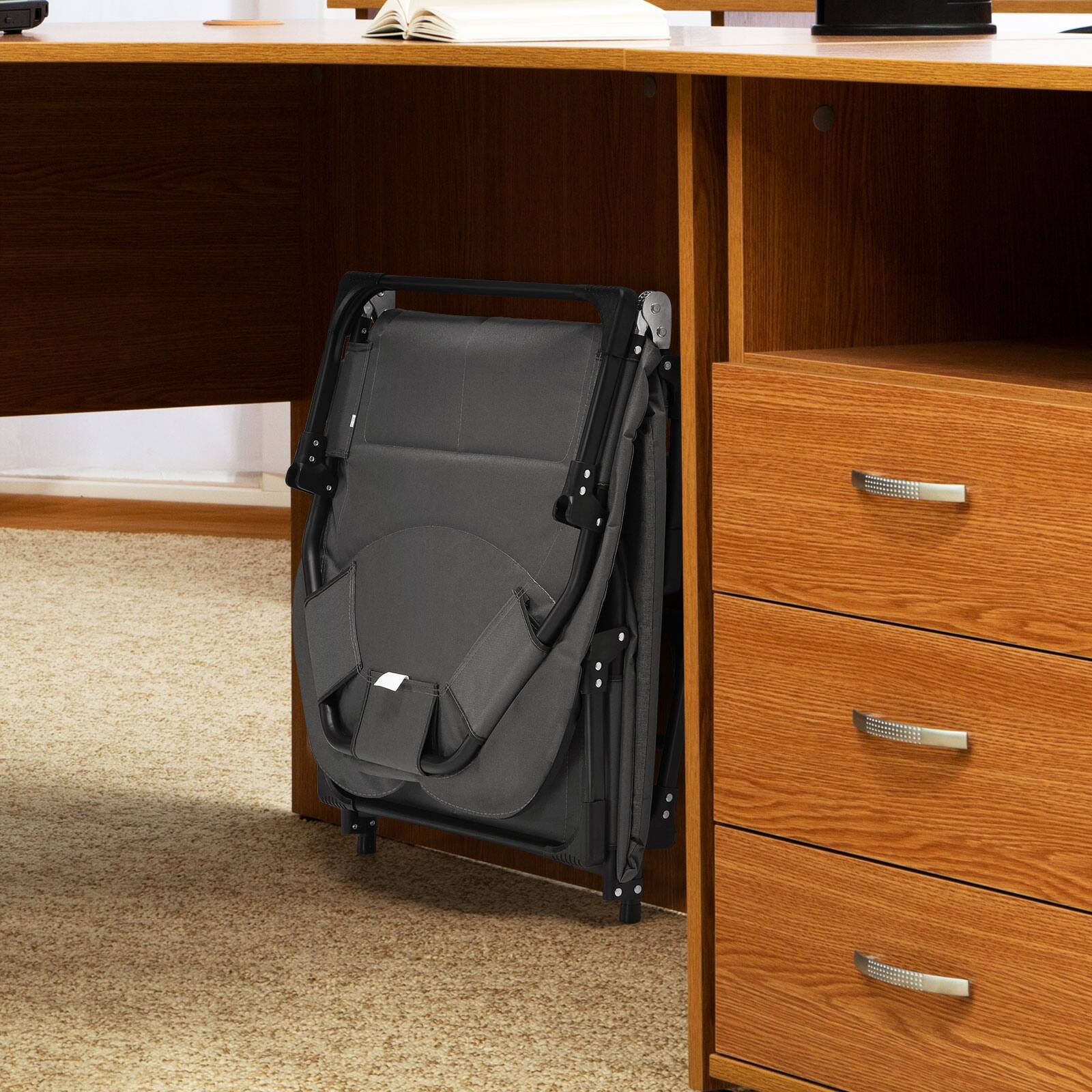 Alt View 4. Oumilen - Adjustable Folding Camping Cot with Padded Mattress & Side Pocket - Gray.