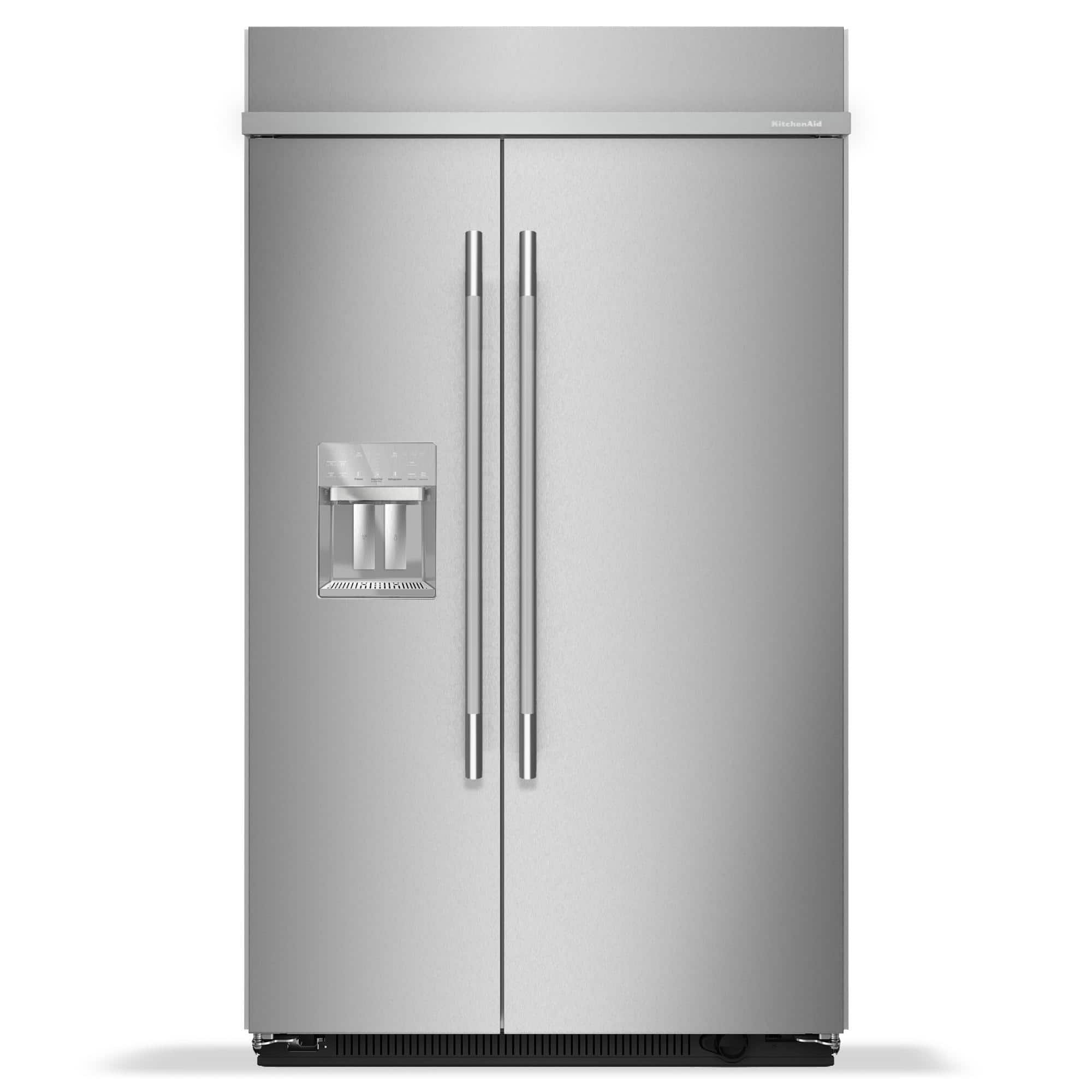Front. KitchenAid - 29.4 Cu. Ft. Built-In Side-by-Side Refrigerator with Exterior Water and Ice Dispenser with Measured Fill - Stainless Steel with PrintShield Finish.