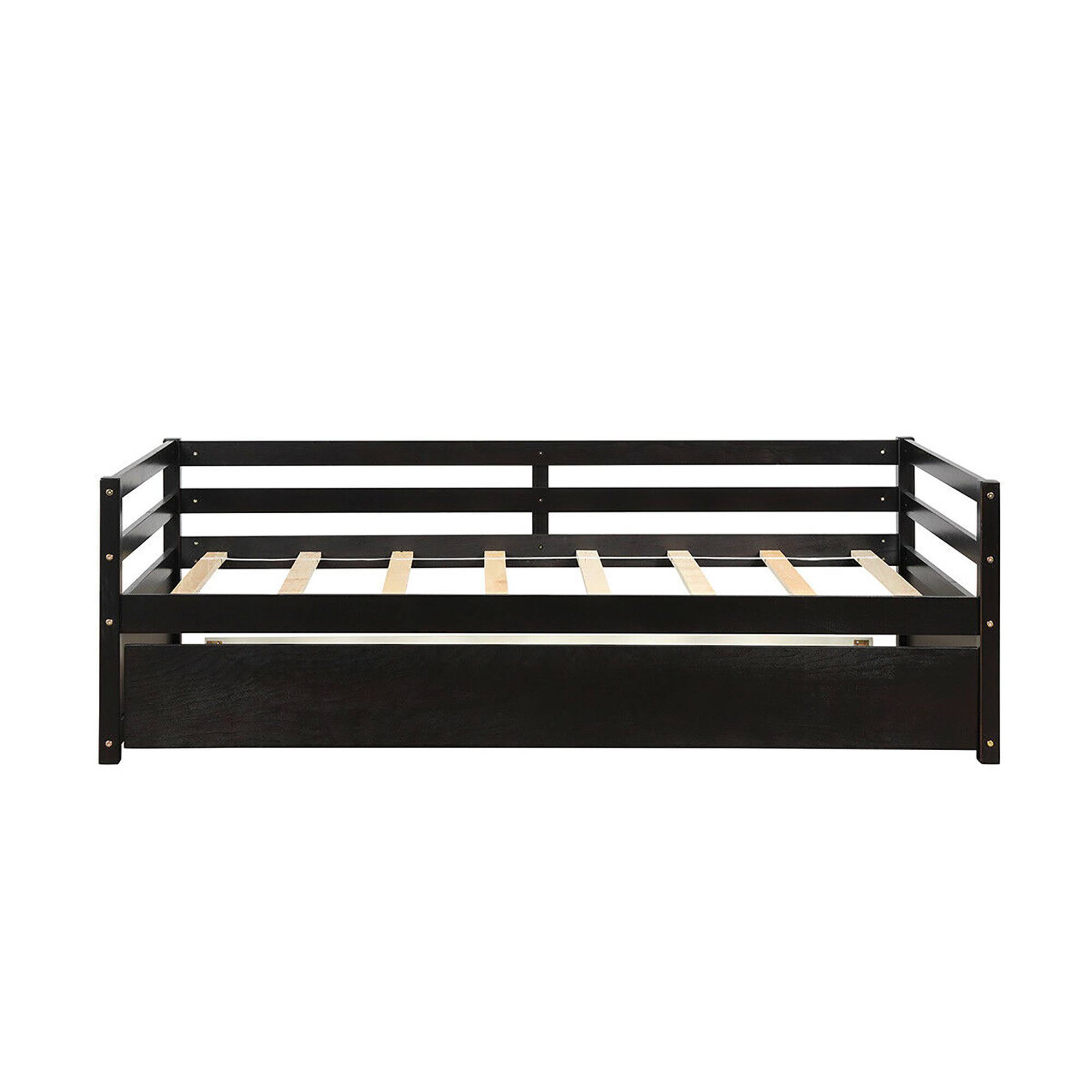 Alt View 9. Costway - Costway Twin Size Trundle Daybed Wooden Slat Support Mattress Platform - Espresso.