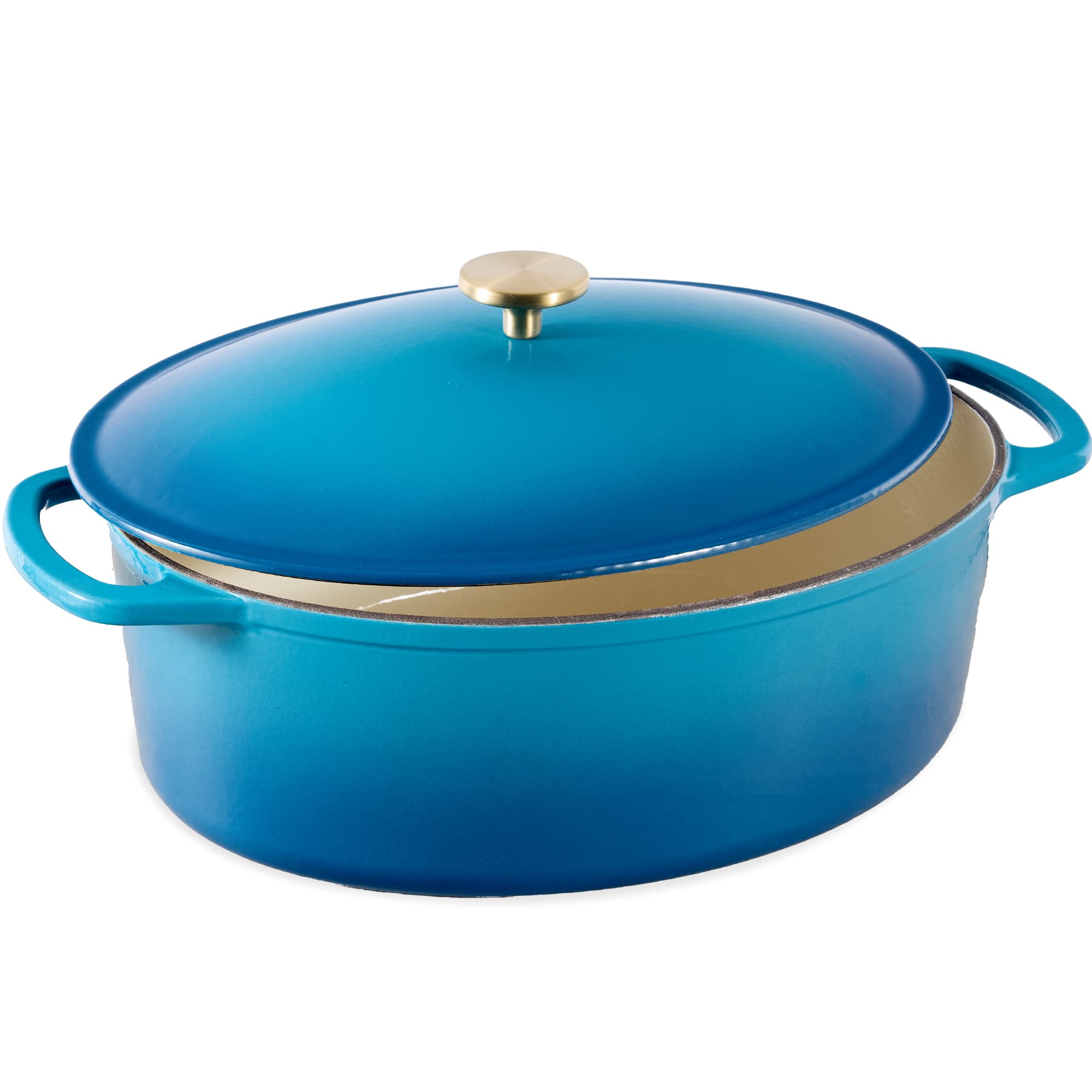 Front. Best Choice Products - Best Choice Products Oval 7.5 Quart Cast-Iron Dutch Oven, Heavy-Duty w/ Enamel, Side Handles - Blue - Blue.