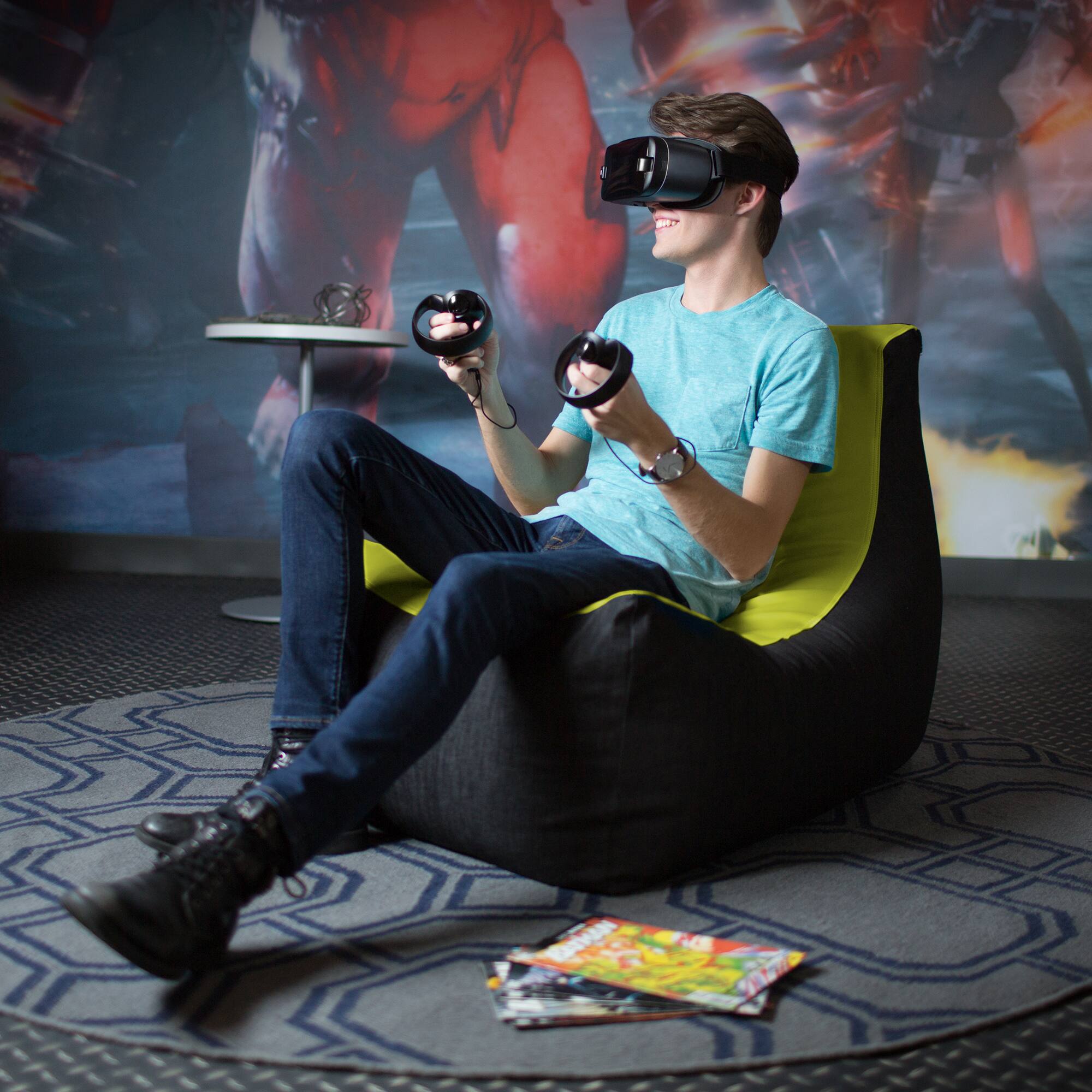 Alt View 1. Jaxx - Jaxx Pixel Gamer Chair - Game Room / Home Theater Bean Bag Chair, Green - Green.