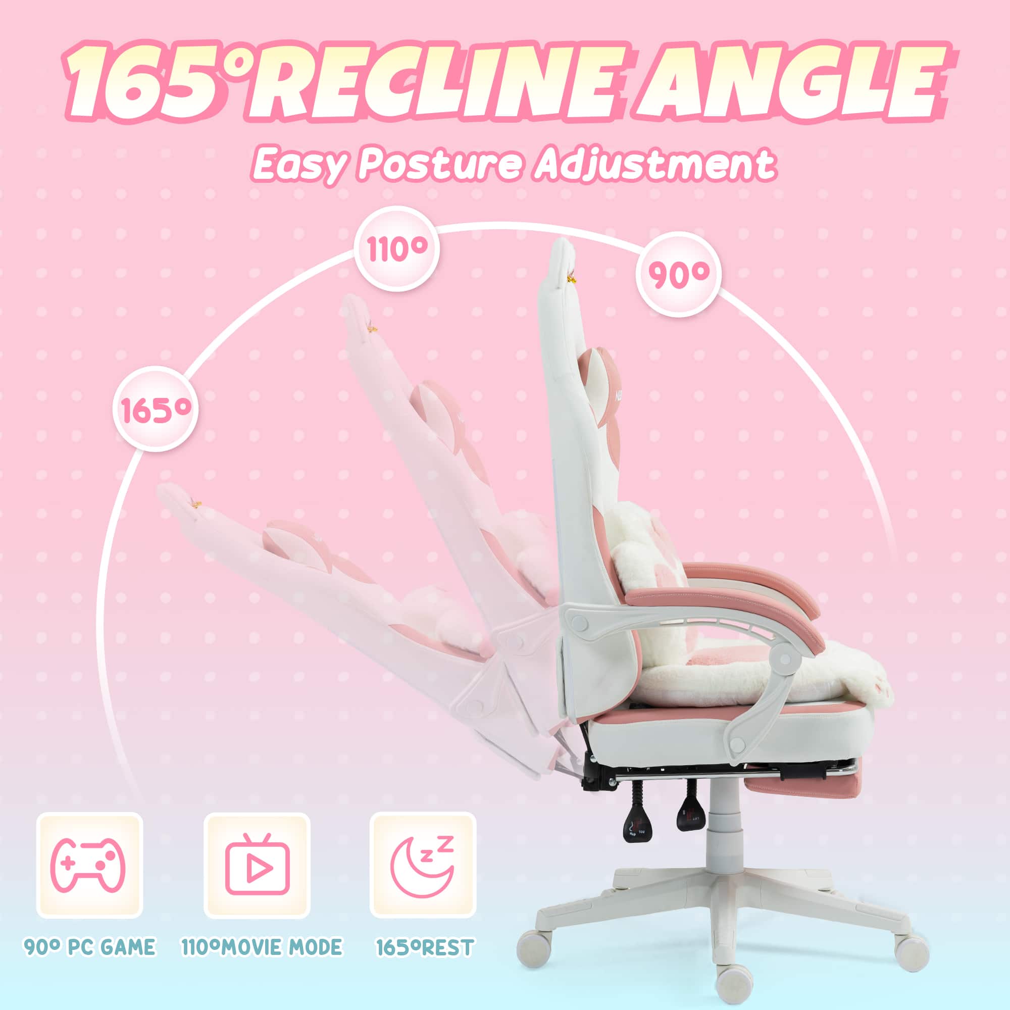 Dowinx Gaming Chair Cute with Fluffy Seat Cushion & Lumbar Pillow