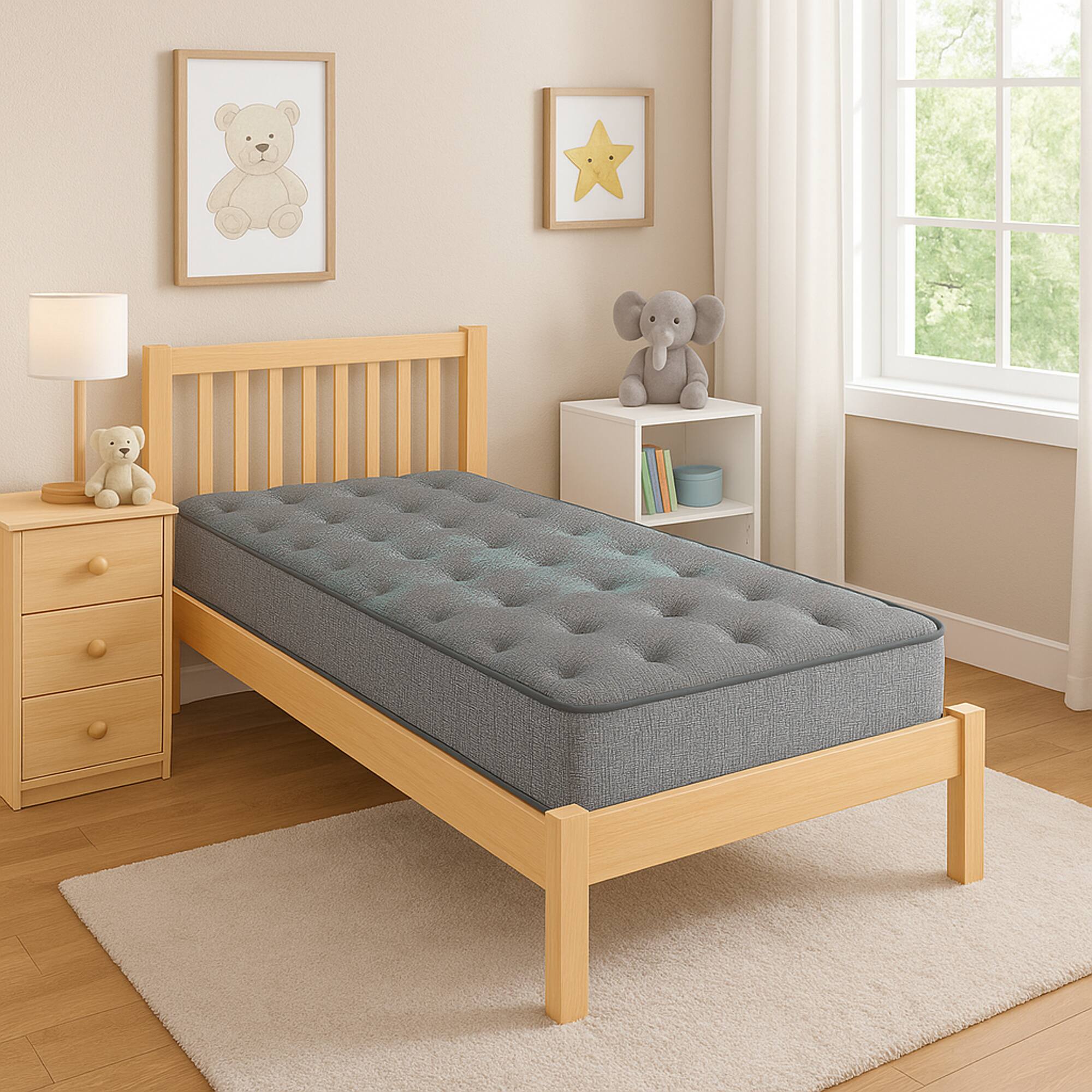 Front. TinyHomie - Restonic Comfort Care 7in Foam Core Mattress Medium Comfort Full - Grey and Blue.