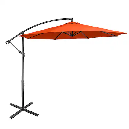 Front. Costway - 10 FT Patio Offset Umbrella w/8 Ribs Cross Base Tilt - Orange.