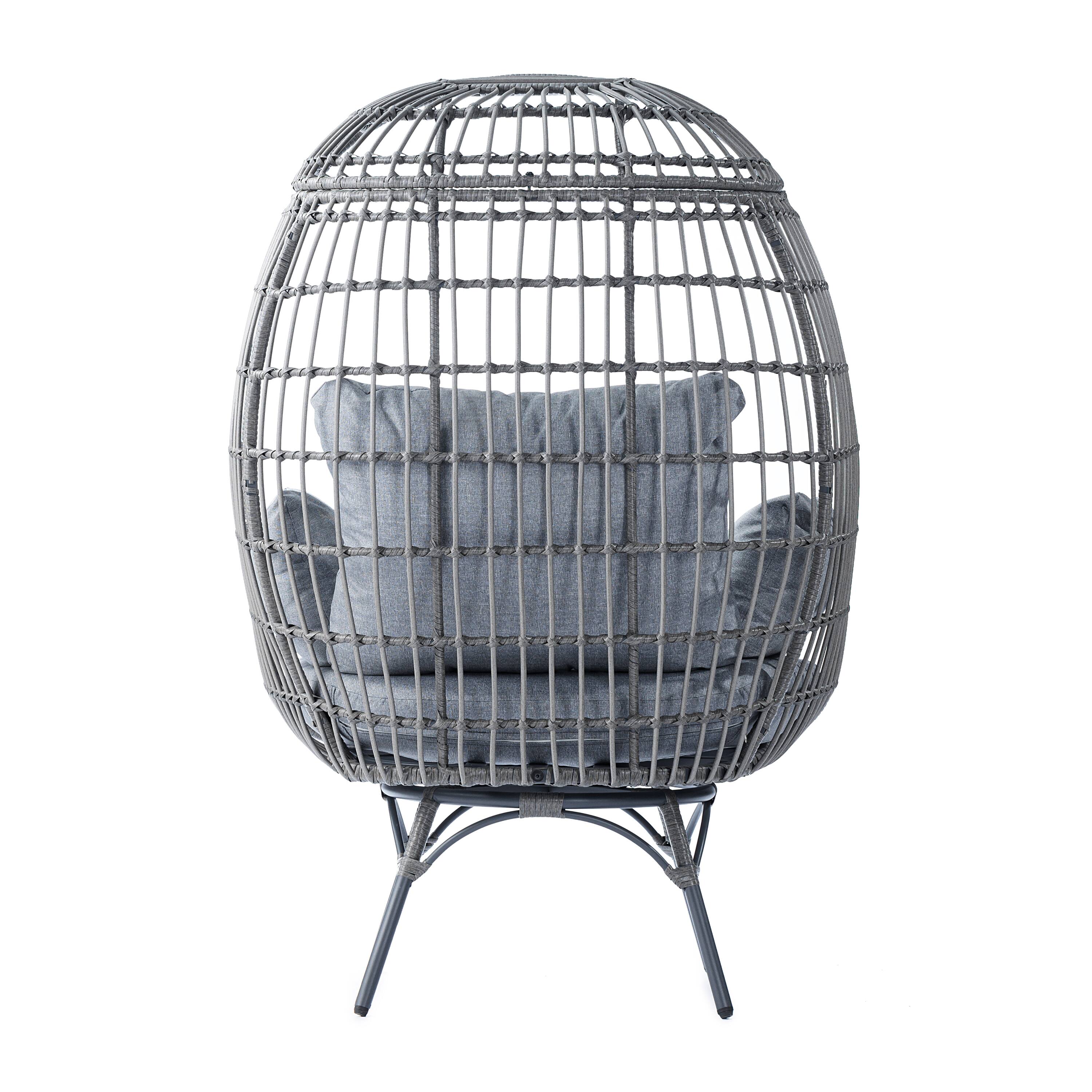 Back. Flash Furniture - Zola Commercial Gray Indoor/Outdoor Oversized Wicker Egg Swivel Lounge Chair with 4 Cushions for Living Room, Patio, and - Gray.
