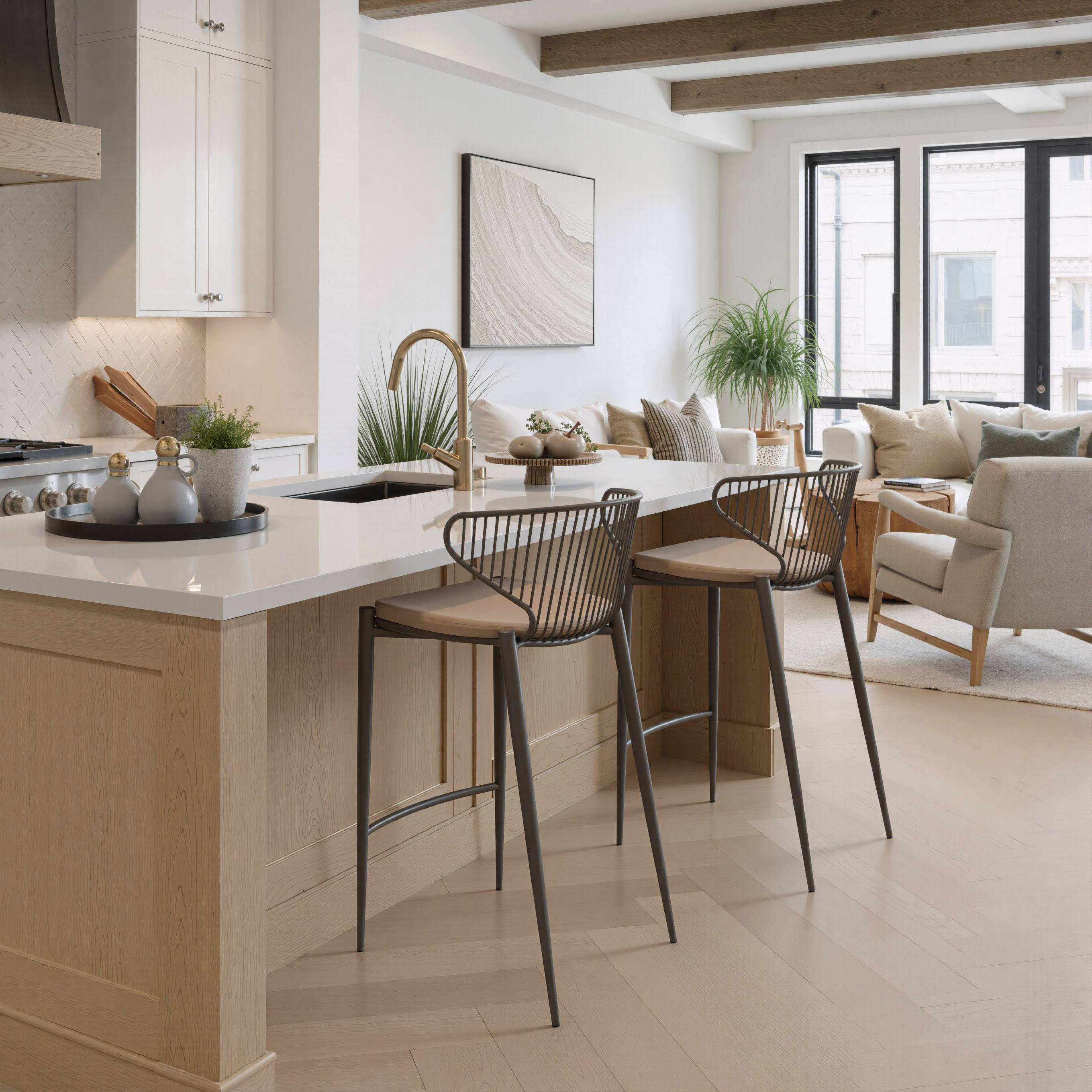 Angle. Hivvago - Silues Counter Stool (Set of 2) Taupe & Brown - Taupe & Brown.