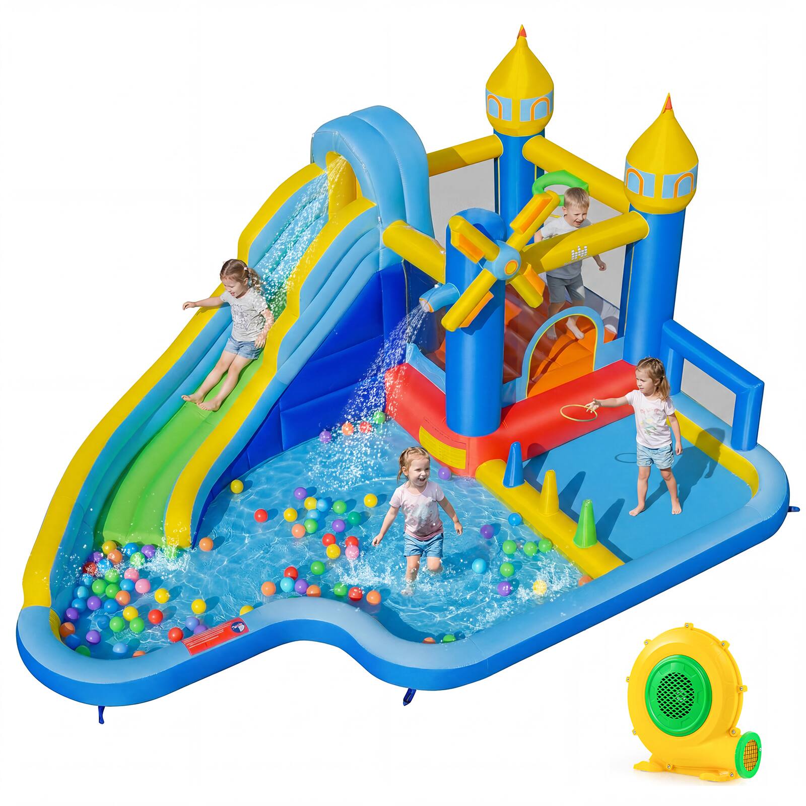 Front. Costway - Costway Inflatable Water Slide Park with Slide, Jumping Area, Splash Pools, 680W Blower - Multicolor.