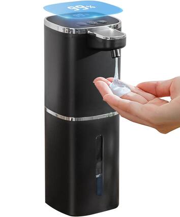 Front. FINEAK - 9-Level IPX5 Waterproof Soap Dispenser 400mL Wall/Tabletop Black - Black.