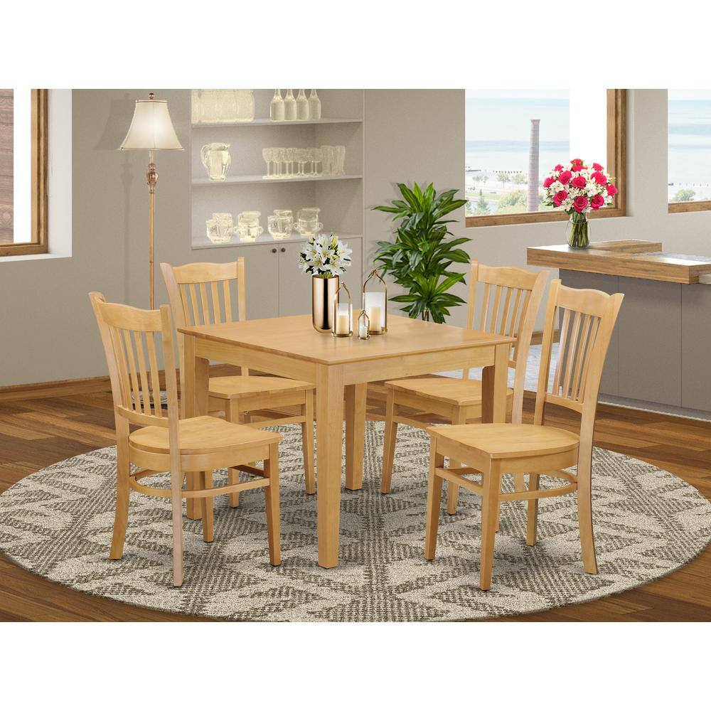 Back. East West Furniture - 5 PC Kitchen Table set - Kitchen dinette Table and 4 Dining Chairs - Oak.