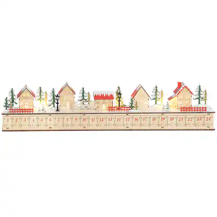 Front. Ecooso - Wooden Advent Calendar with 24 Countdown Drawers and LED Lights, Battery Operated Christmas Decoration Gift - Natural.