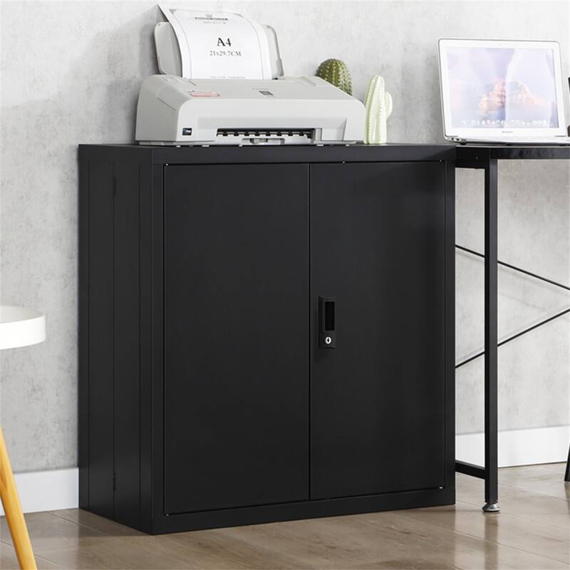 Back. HTUTWOO - Storage Locker - File Organizer, Storage Cabinet with Door Locks and Two Adjustable Shelves as a Cabinet for Home Office - Black.