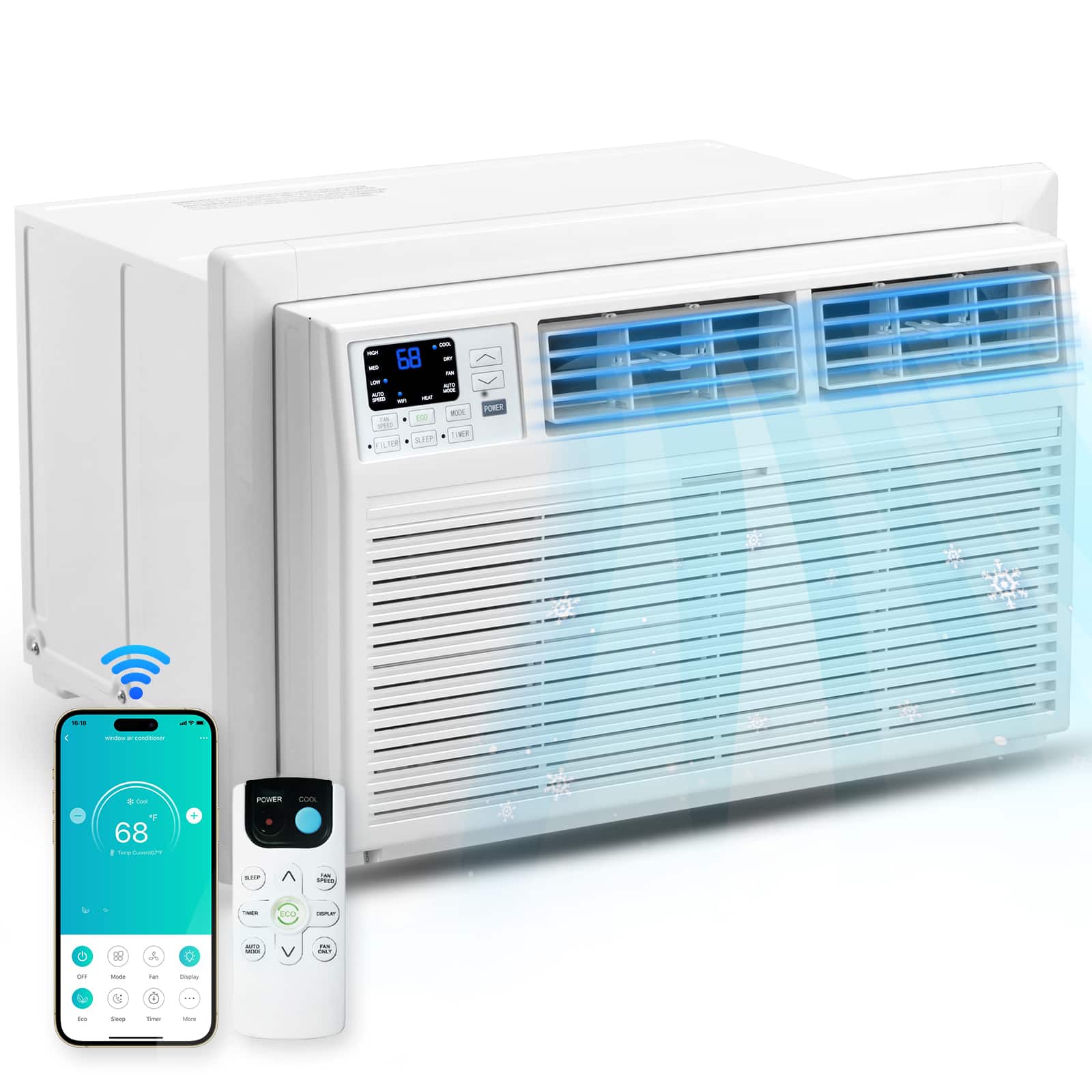 Winado - 12000 BTU Through the Wall Air Conditioner with APP & Remote Control, 3-in-1 Wall AC Unit, Dehumidifier & Fan with Timer - White