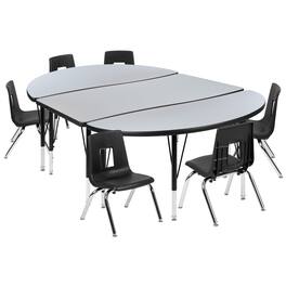 Flash Furniture - Emmy 76" Oval Wave Flexible Laminate Activity Table Set with 14" Student Stack Chairs, Grey/Black - Gray