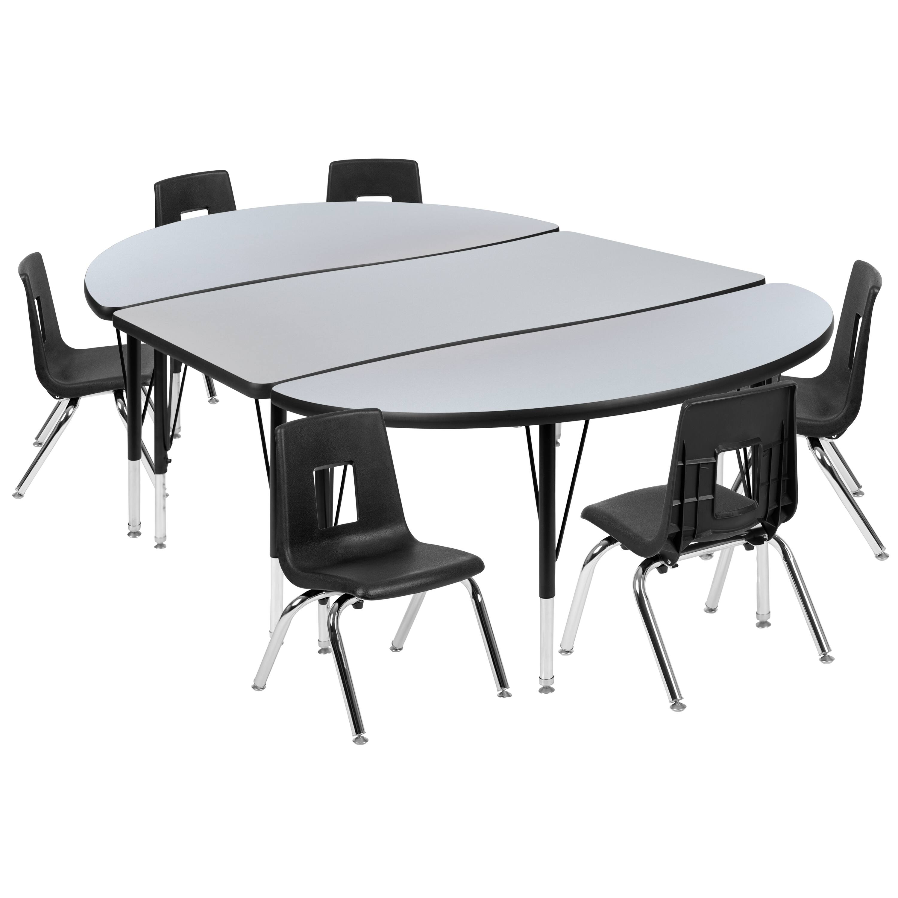 Alt View 1. Emma + Oliver - 76" Oval Wave Collaborative Laminate Activity Table Set with 14" Student Stack Chairs - Grey.