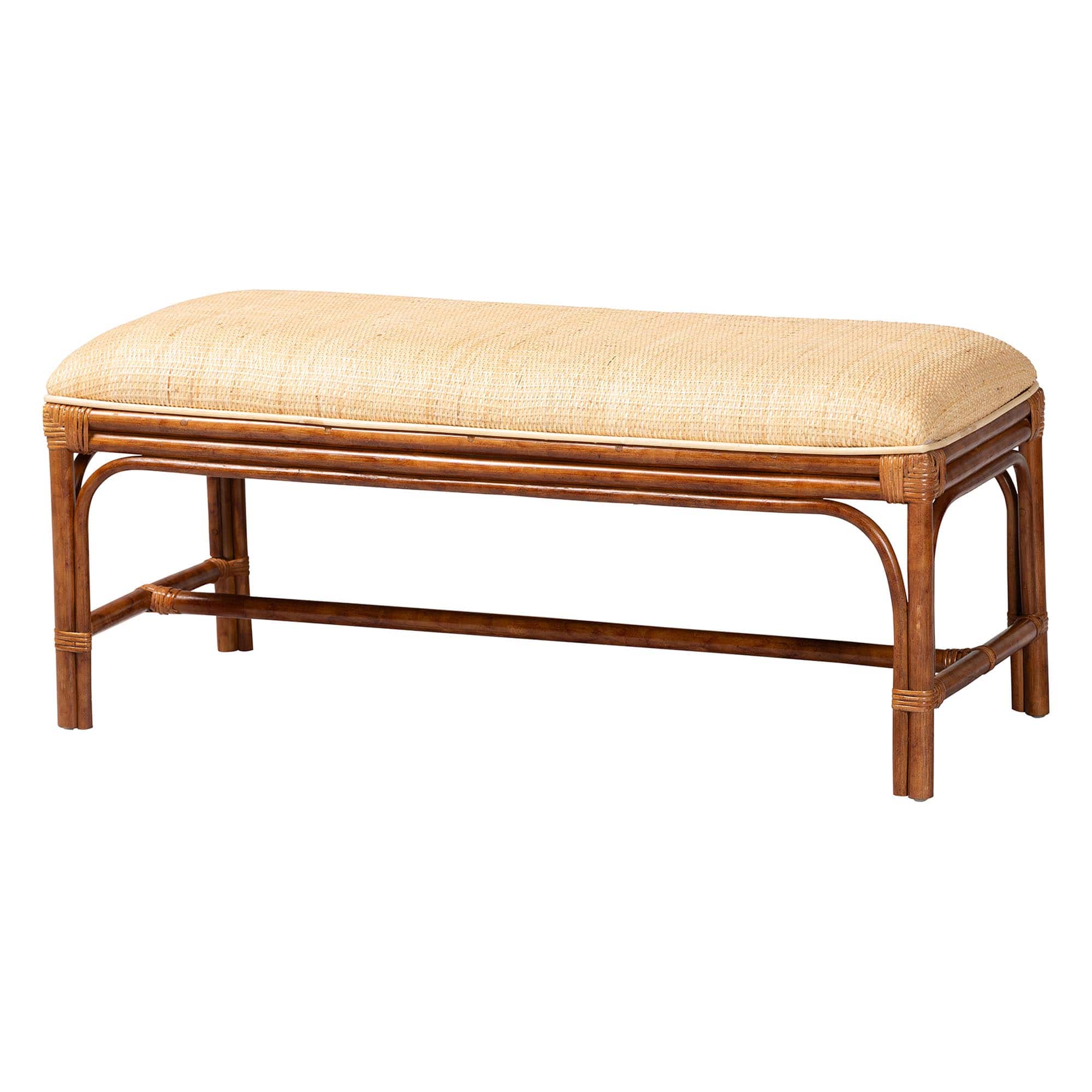 bali & pari - Belen Marbled Tortoise Natural Rattan Bench - Handwoven Wicker Seating for Entryway, Living Room, or Bedroom - Marbled Tortoise Brown/Natural Brown