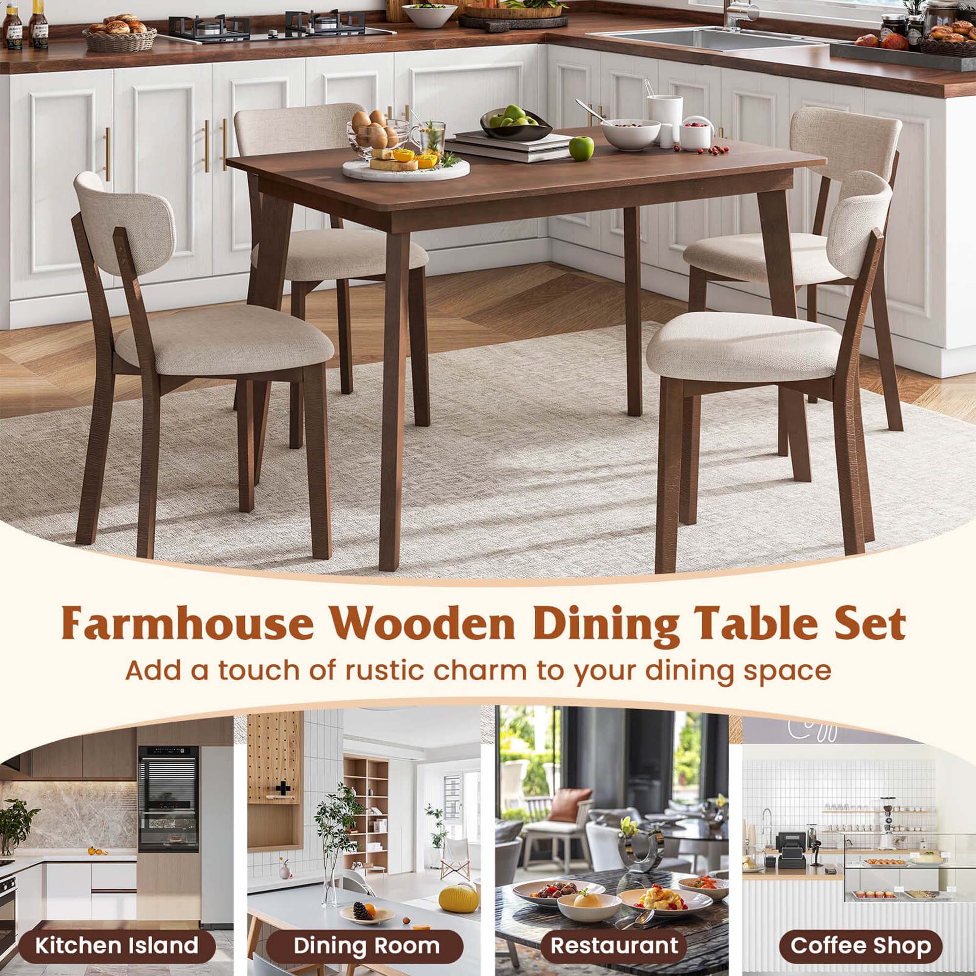 Farmhouse Wooden Dining Table Set Add a touch of rustic charm to your dining space.