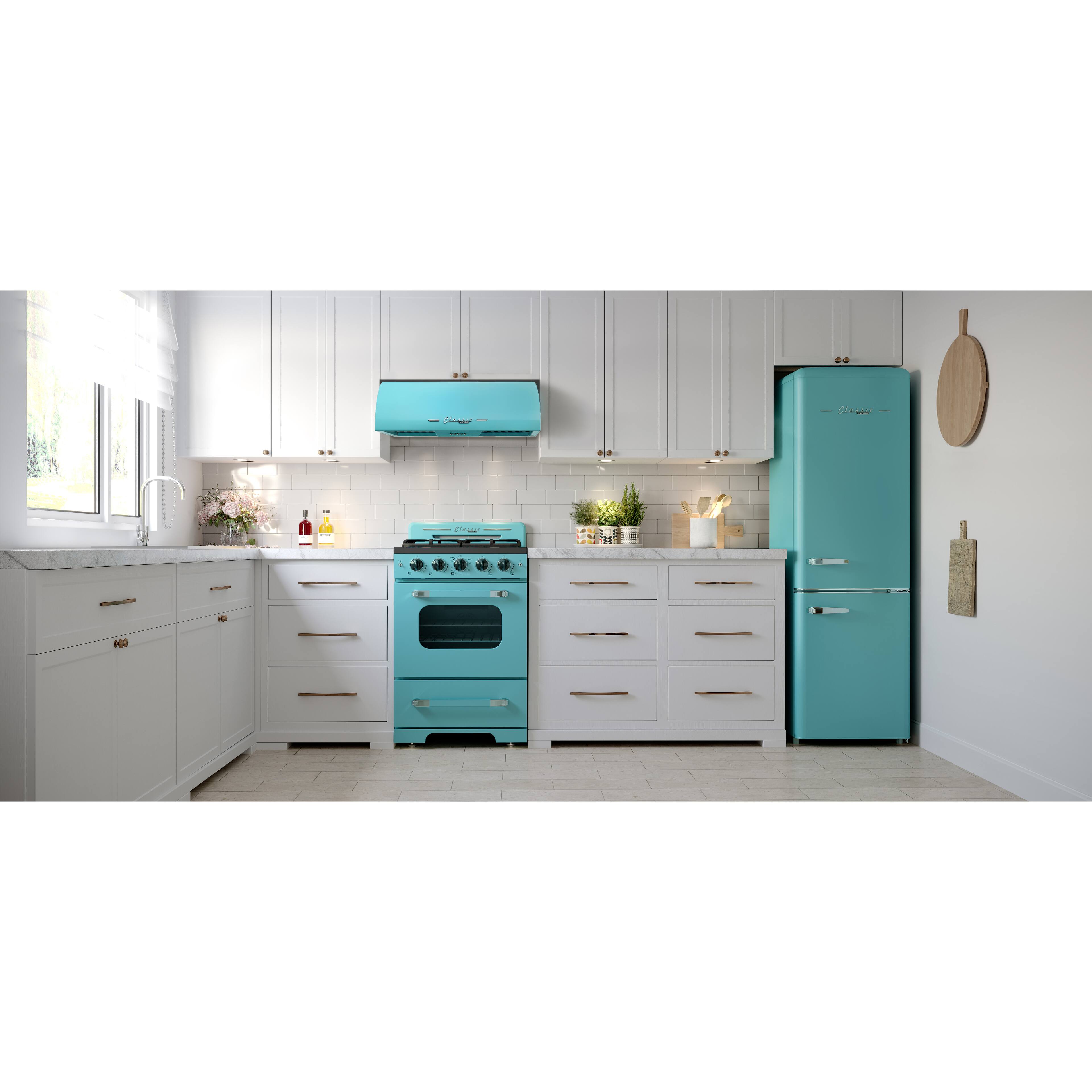 Alt View 13. Unique Appliances - Classic Retro 24" 500 CFM Ducted Under Cabinet Range Hood with LED Lighting - Ocean Mist Turquoise.