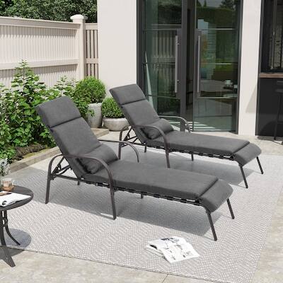 Angle. Crestlive Products - Crestlive Products Set of 2 Brown Metal Frame Adjustbale Chaise Lounge Chair with Cushion and Pillow - Dark Gray.