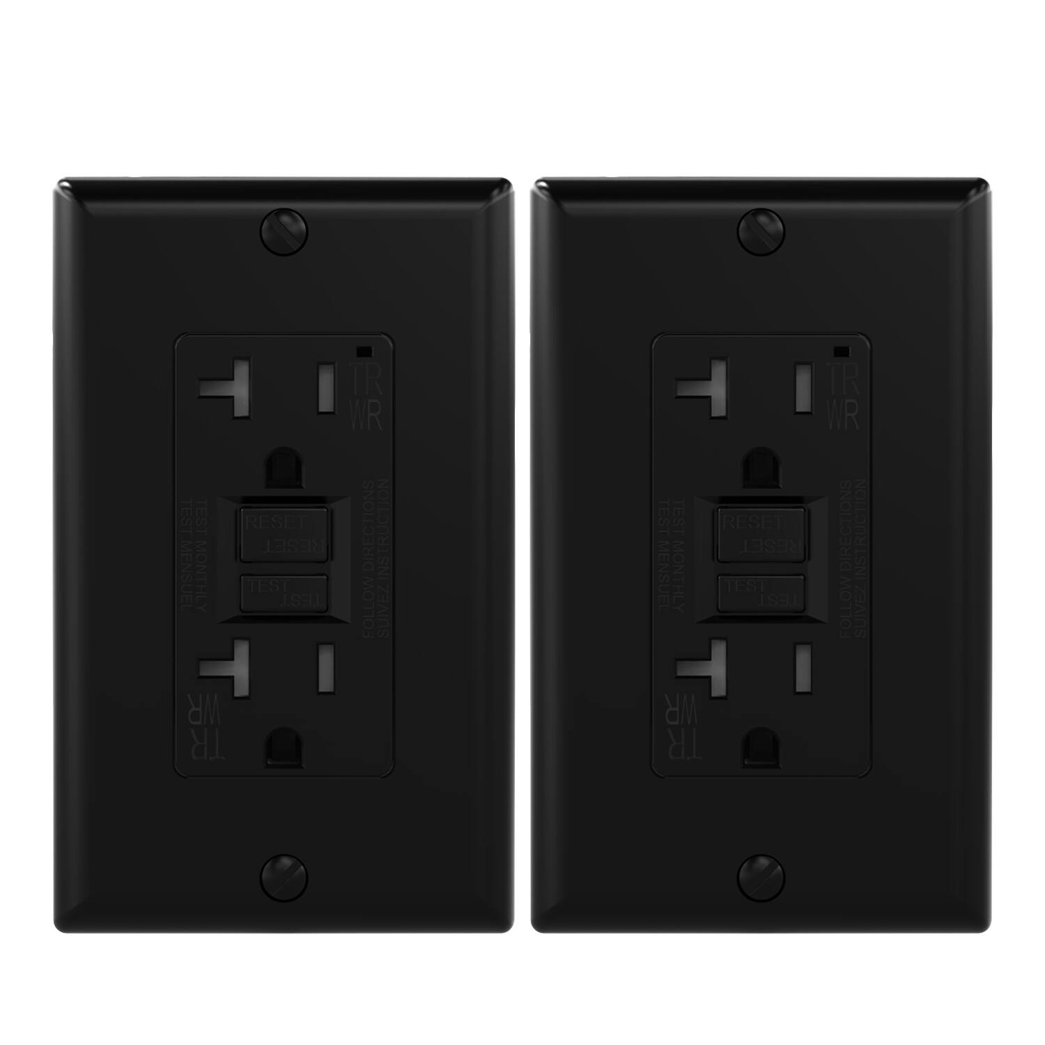 ELEGRP - GFCI Outlet, 20A 125V Tamper Resistant & Weather Resistant, w/Screw Wall Plate included, UL Listed, 2PC - Black