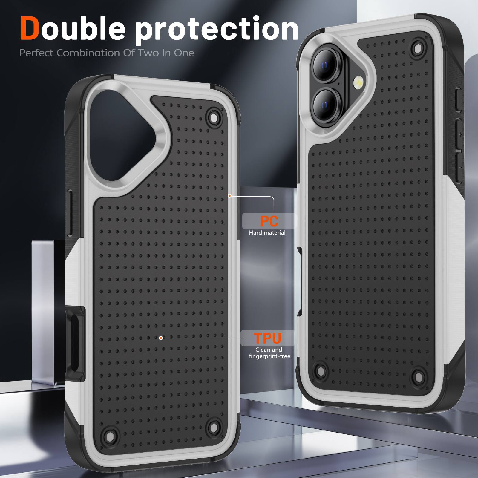 Double protection  
Perfect Combination Of Two In One

PC  
Hard material

TPU  
Clean and fingerprint-free