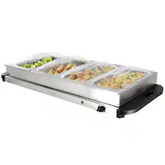 Front. MegaChef - MegaChef Buffet Server & Food Warmer With 4 Removable Sectional Trays , Heated Warming Tray and Removable Tray Frame - Silver.