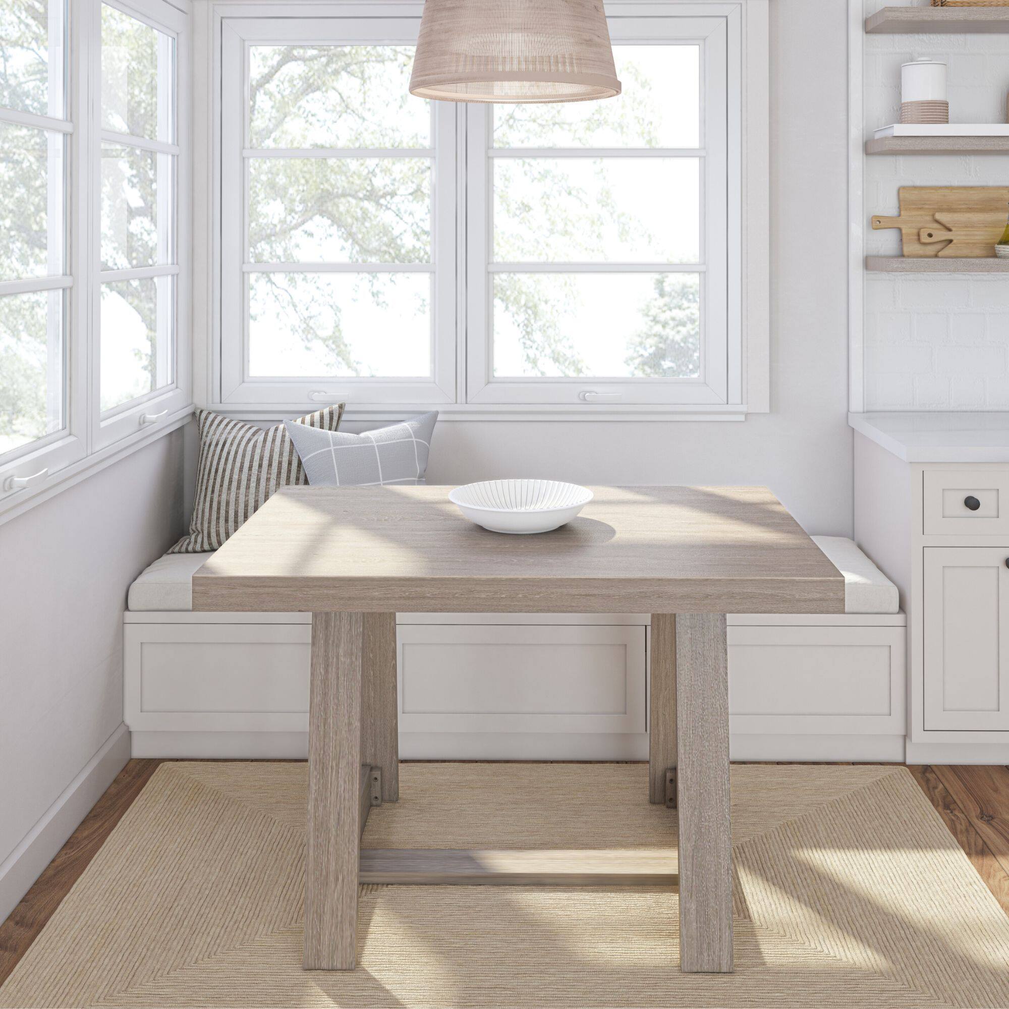 Alt View 4. Plank+Beam - Classic Solid Wood Dining Table - 1220mm/48in, Seashell Wirebrush - Seashell Wirebrush.