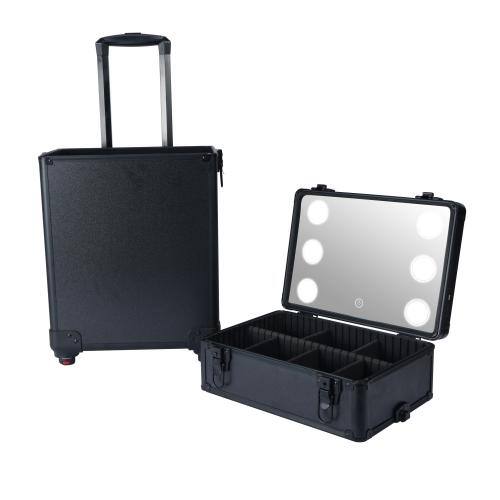 Alt View 7. Winado - 4 in 1 Rolling Makeup Case with 3 Color LED Light Mirror with Key 360° Swivel Wheels for Beauticians Hairstylists Nail - Black.