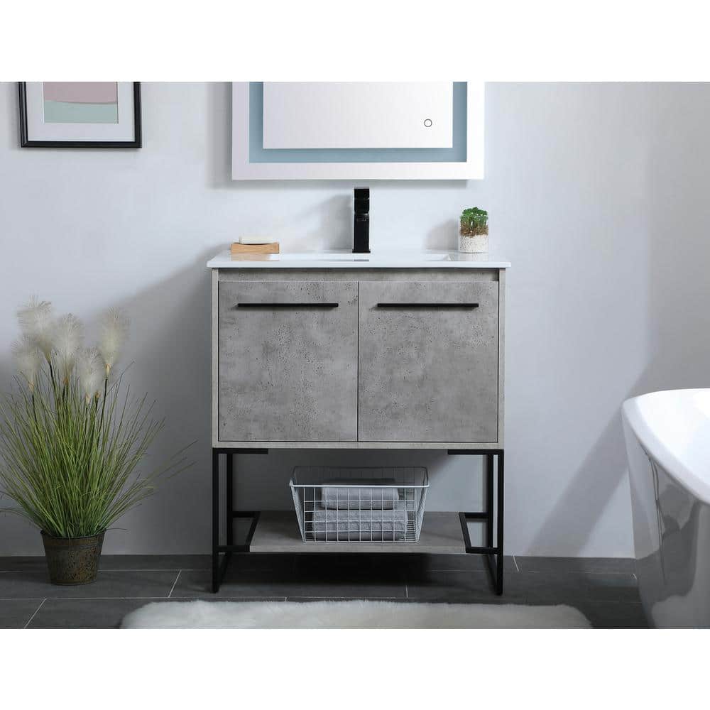 Elegant Kitchen and Bath - 30 inch Single Bathroom Vanity - Concrete Grey