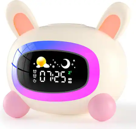 Front. FINEAK - Kids Alarm Clock Toddlers Night Light Clock for Bedroom - Rabbit.