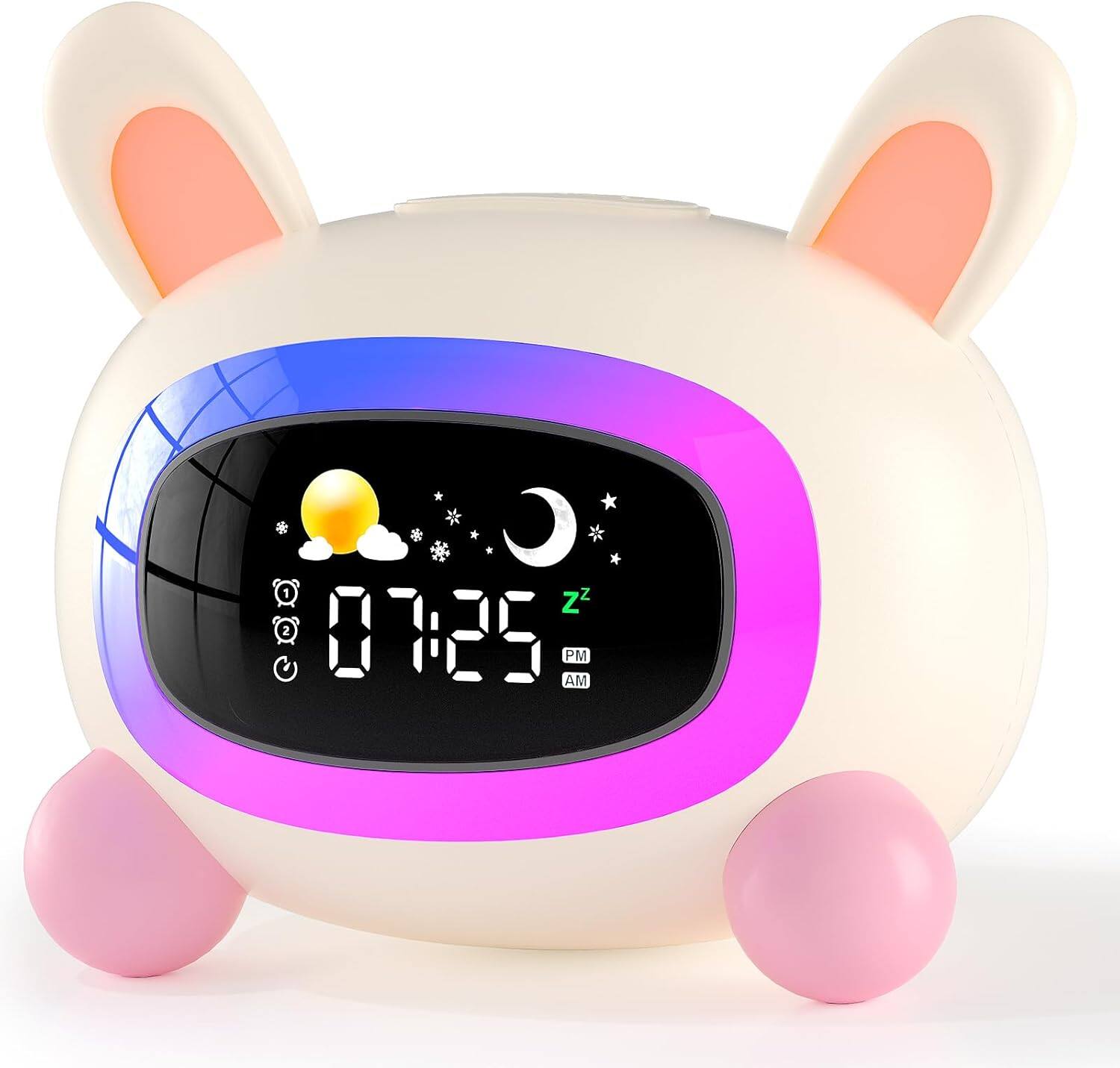 Front. FINEAK - Kids Alarm Clock Toddlers Night Light Clock for Bedroom - Rabbit.