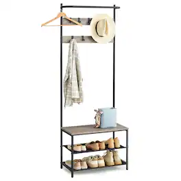 Songmics Home - Hall Tree with Bench and Shoe Storage, Entryway Bench with Coat Rack Stand and Shoe Rack, 9 Movable Hooks, Top Bar - Greige and Black