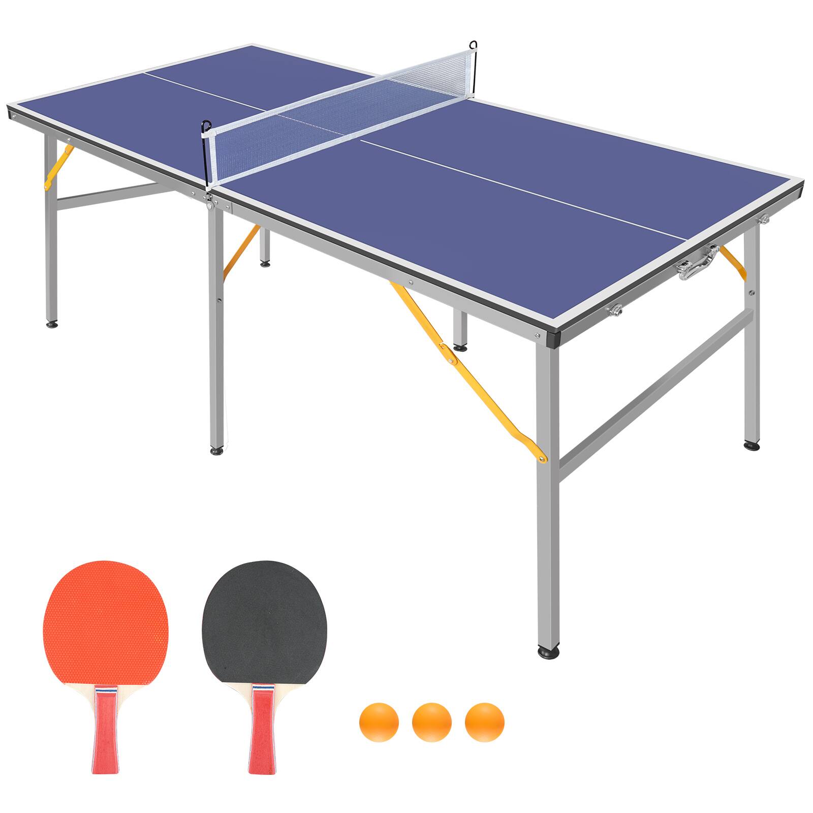 ELEMENT ACE - 6Fft Mid-Size Table Tennis Table Set - Foldable & Portable Ping Pong Table with Net, Paddles & Balls - Blue