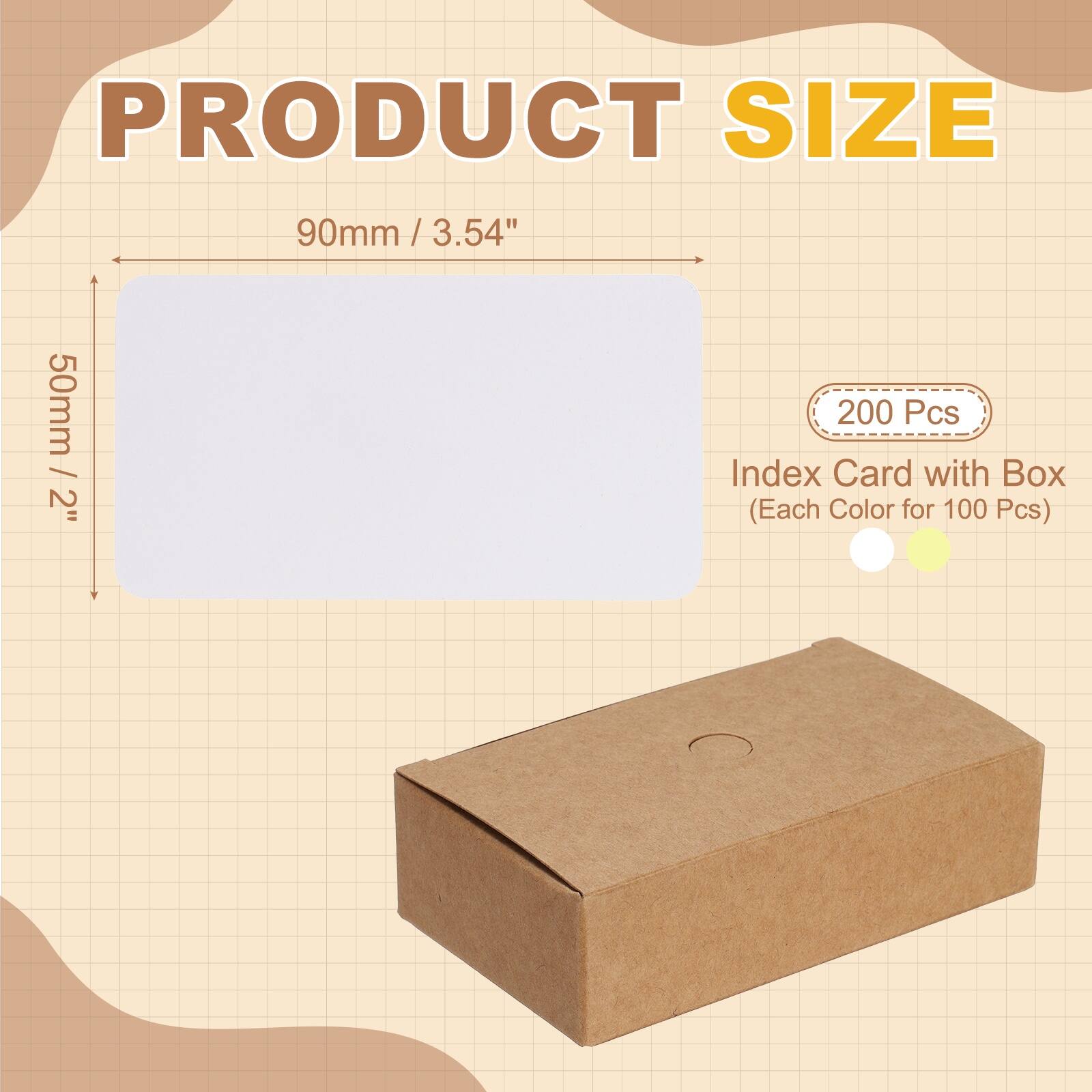 PRODUCT SIZE 90mm / 3.54" x 50mm / 2" 200 Pcs Index Card with Box (Each Color for 100 Pcs)