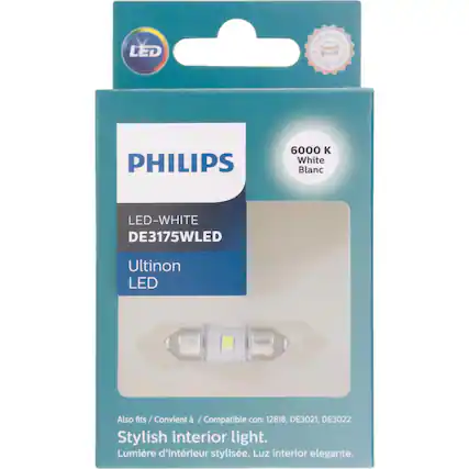 LED putomatin Quality Grade PHILIPS 6000 White Blanc LED-WHITE DE3175WLED Ultinon LED Also fits ts /Convient Compatible con: 12818, DE3021, DE3022 Stylish interior light. Lumière d'intérieur stylisée. Luz interior elegante.