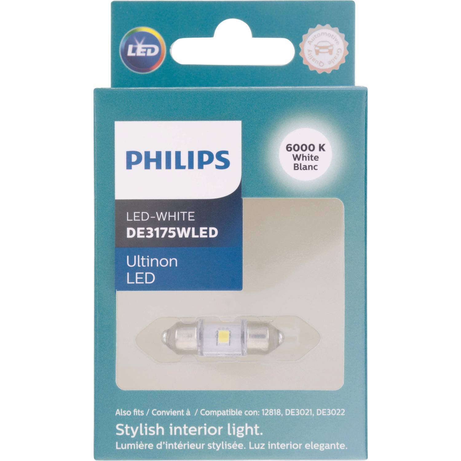LED putomatin Quality Grade PHILIPS 6000 White Blanc LED-WHITE DE3175WLED Ultinon LED Also fits ts /Convient  Compatible con: 12818, DE3021, DE3022 Stylish interior light. Lumière d'intérieur stylisée. Luz interior elegante.